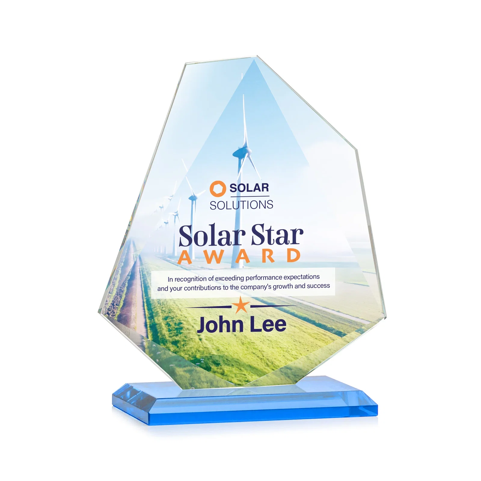 Custom Jade Glass Polygon Award With Full-Perimeter Bevel, with your logo for retirement presentations
