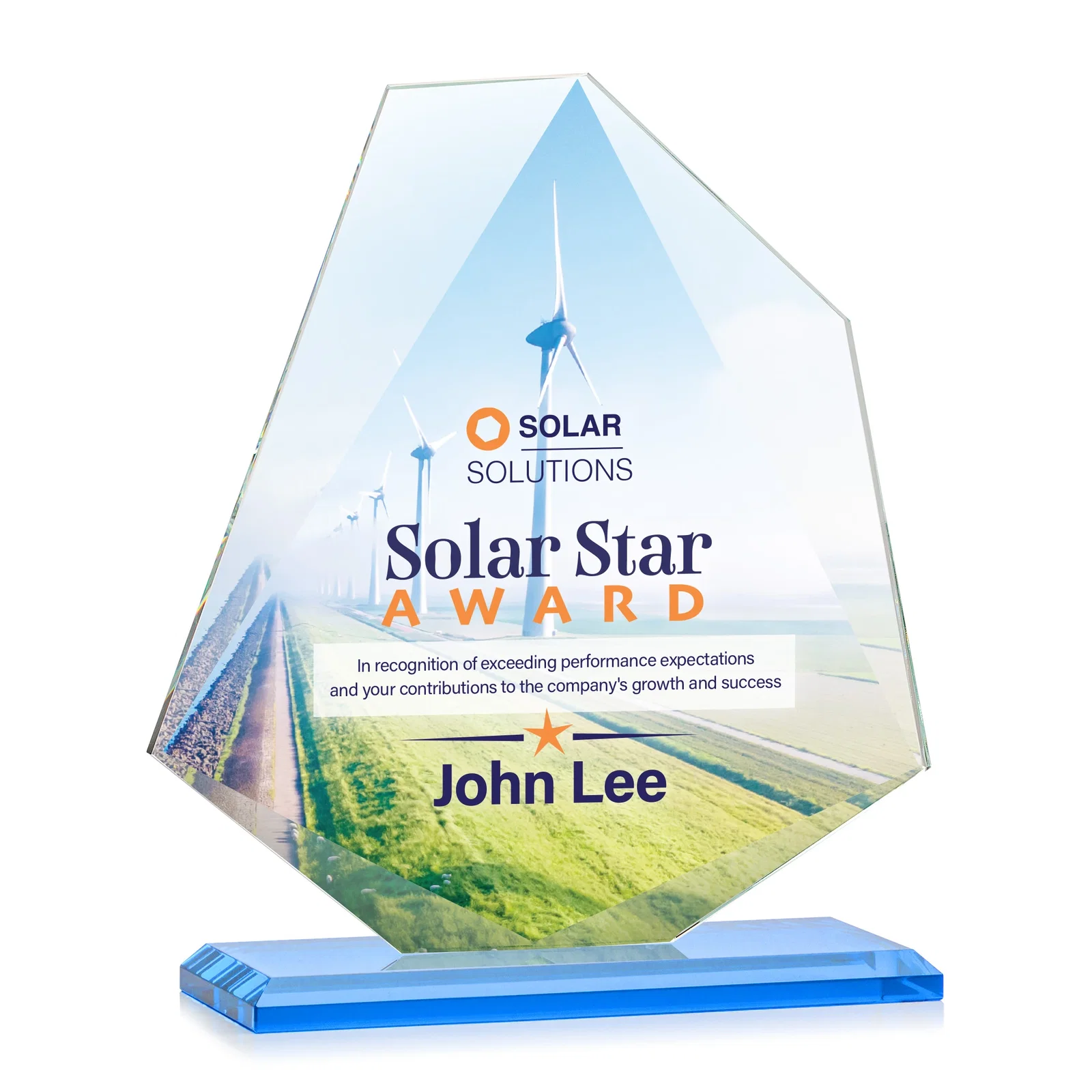 Custom Jade Glass Polygon Award With Full-Perimeter Bevel, with your logo for donor appreciation