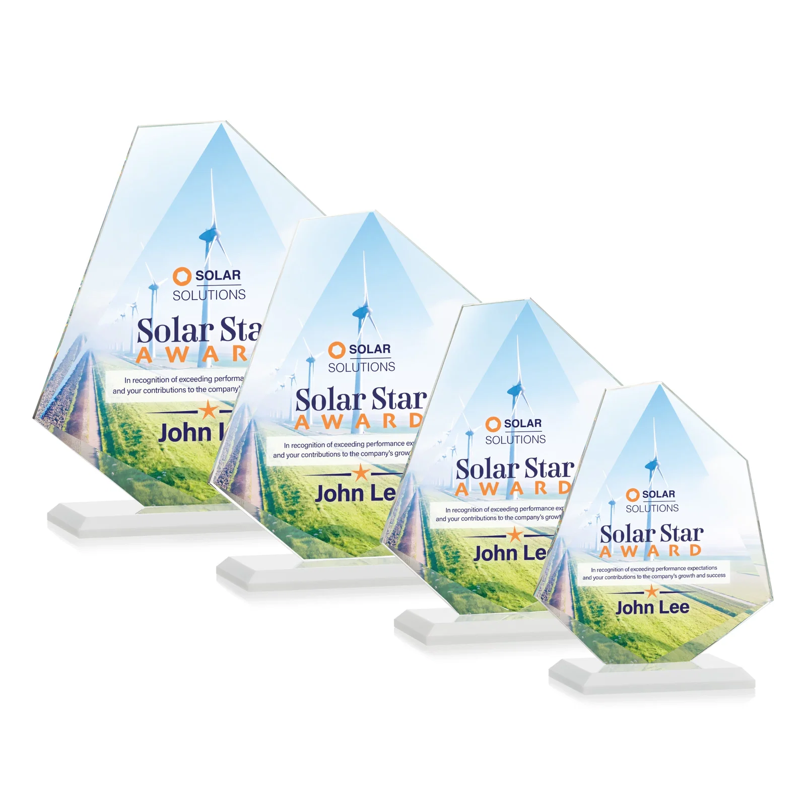 Custom Jade Glass Polygon Award With Full-Perimeter Bevel, with your logo for graduation ceremonies