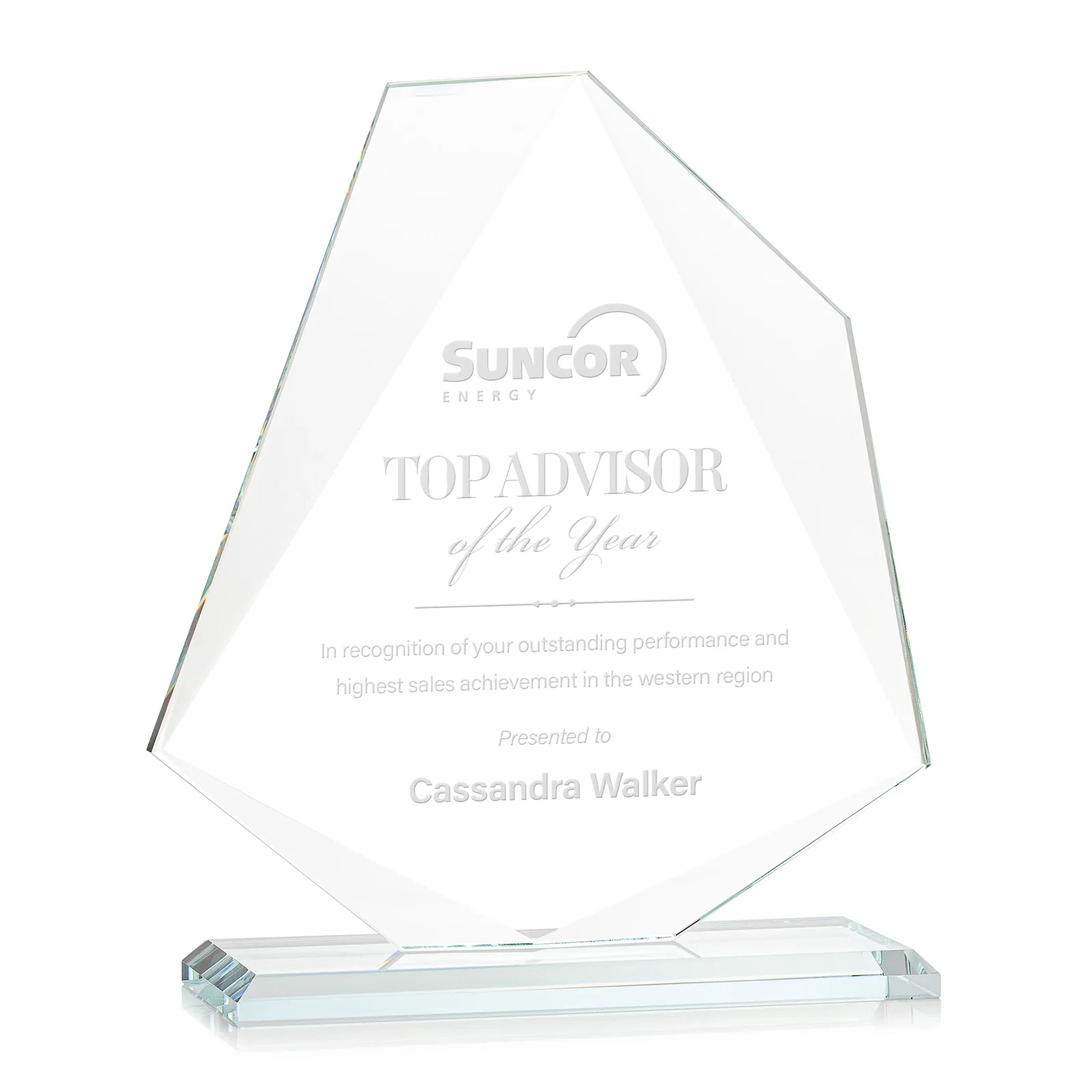 Custom Jade Glass Polygon Award With Full-Perimeter Bevel for volunteer appreciation