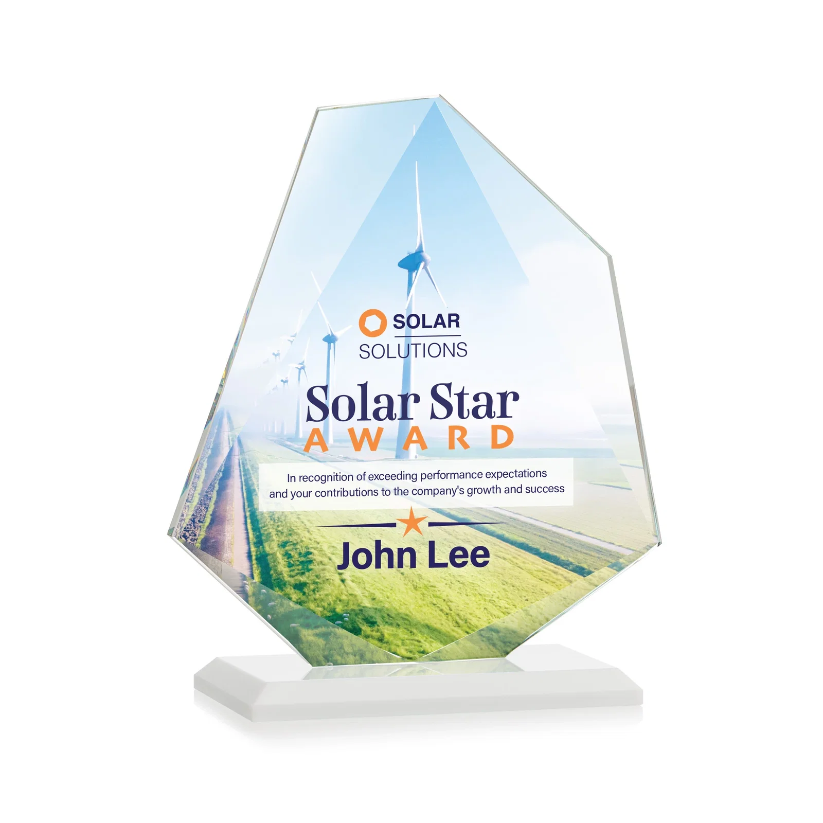 Custom Jade Glass Polygon Award With Full-Perimeter Bevel, with your logo for volunteer appreciation