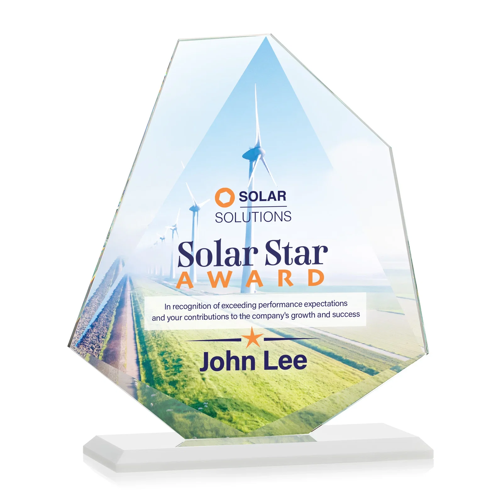 Custom Jade Glass Polygon Award With Full-Perimeter Bevel, with your logo for company anniversary events