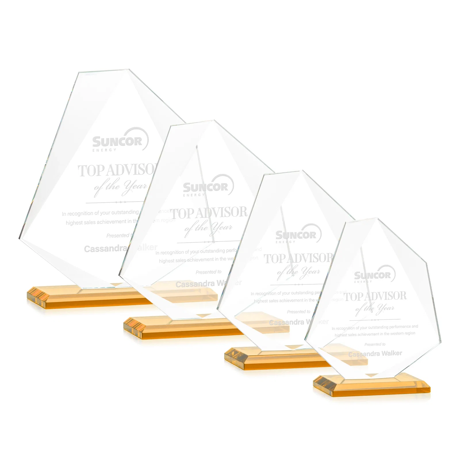Custom Jade Glass Polygon Award With Full-Perimeter Bevel for company anniversary events