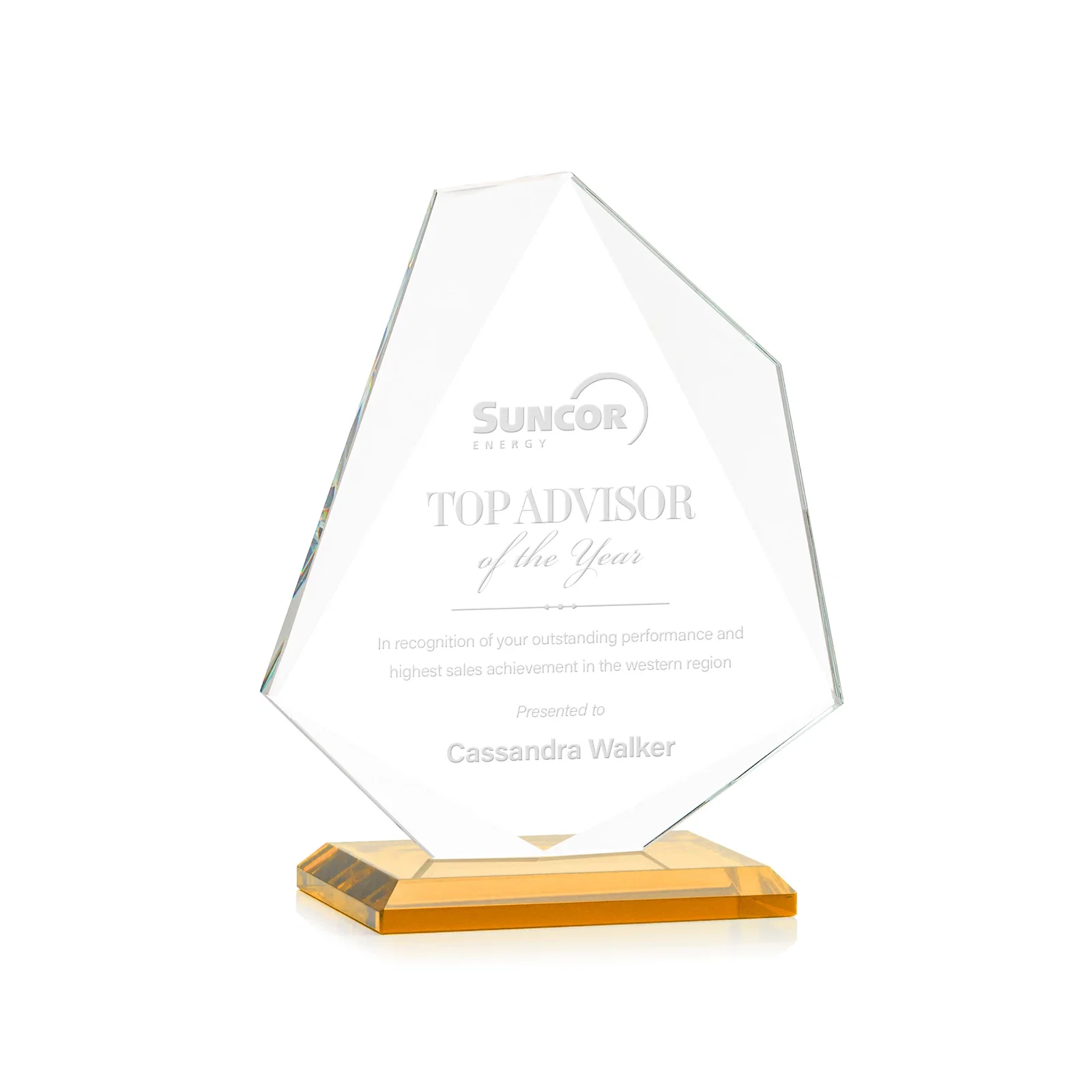 Personalized Jade Glass Polygon Award With Full-Perimeter Bevel for employee recognition