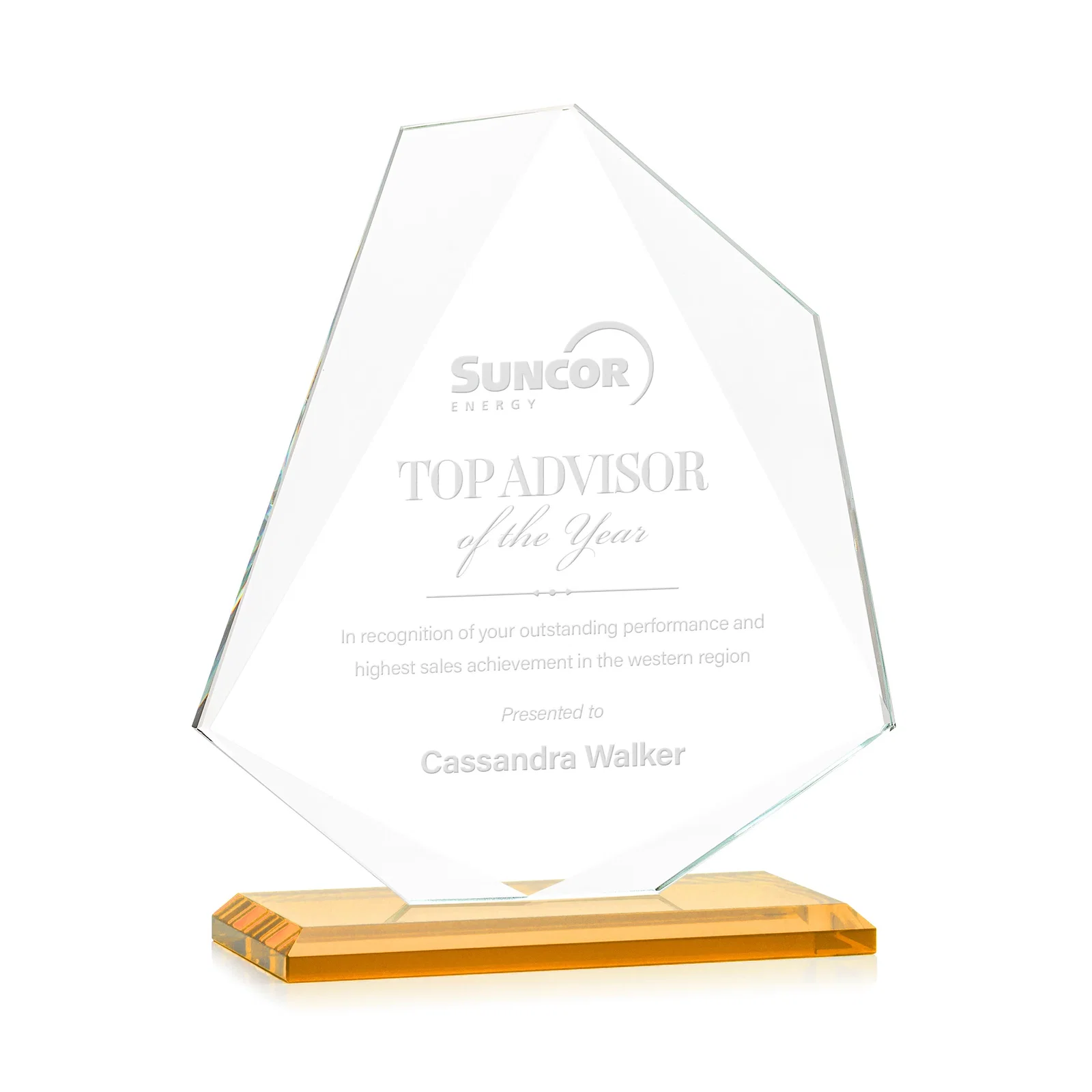 Personalized Jade Glass Polygon Award With Full-Perimeter Bevel for service anniversary gifts