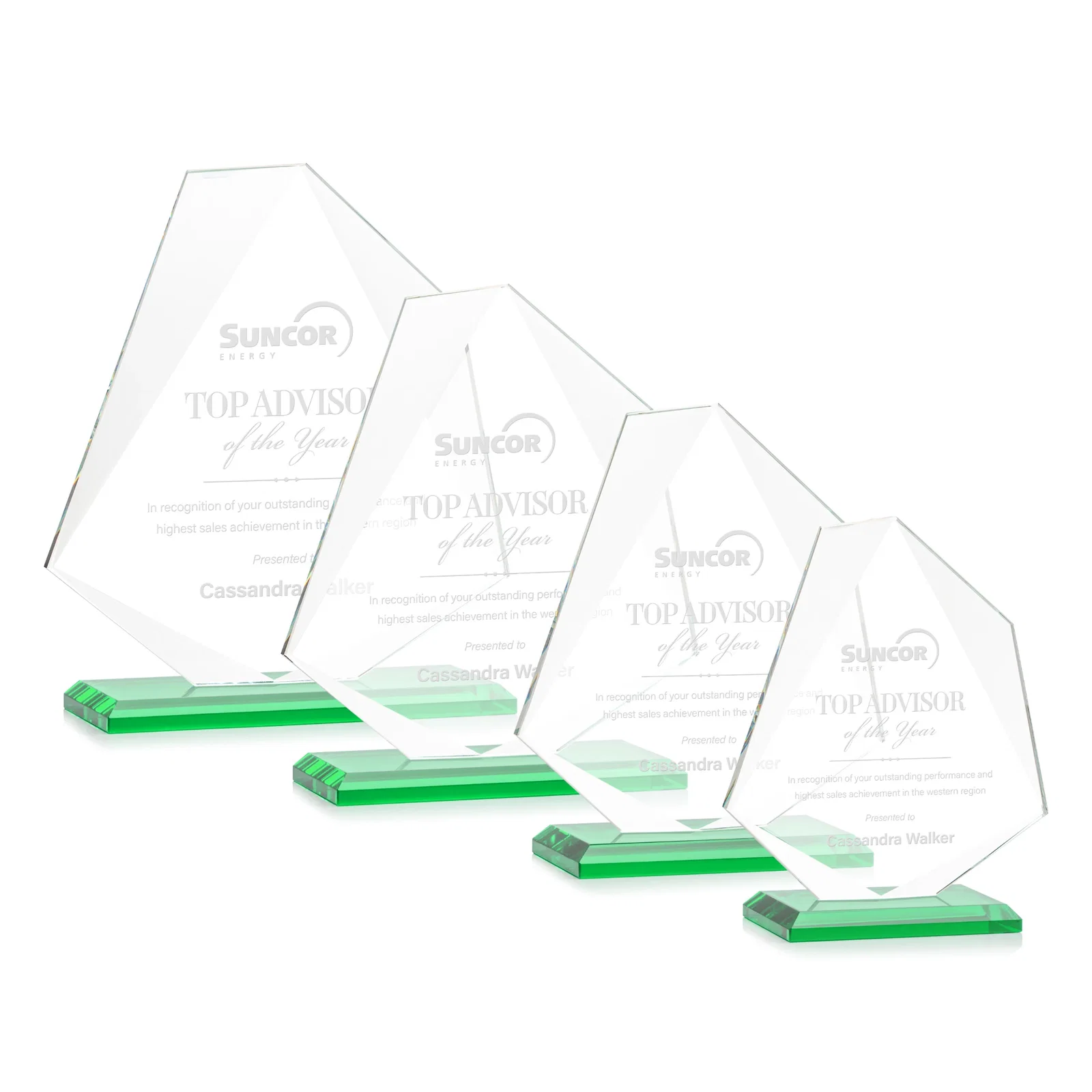 Personalized Jade Glass Polygon Award With Full-Perimeter Bevel for retirement presentations