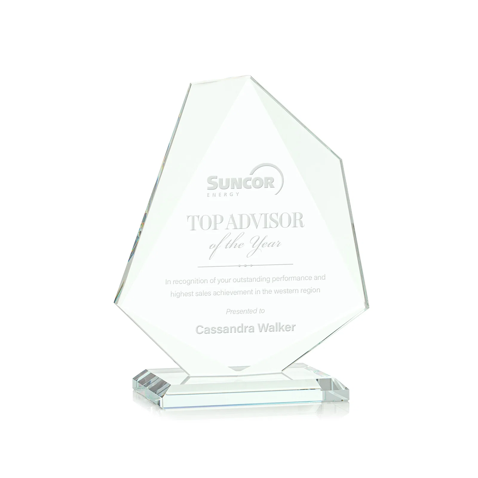 Custom Jade Glass Polygon Award With Full-Perimeter Bevel for corporate award ceremonies