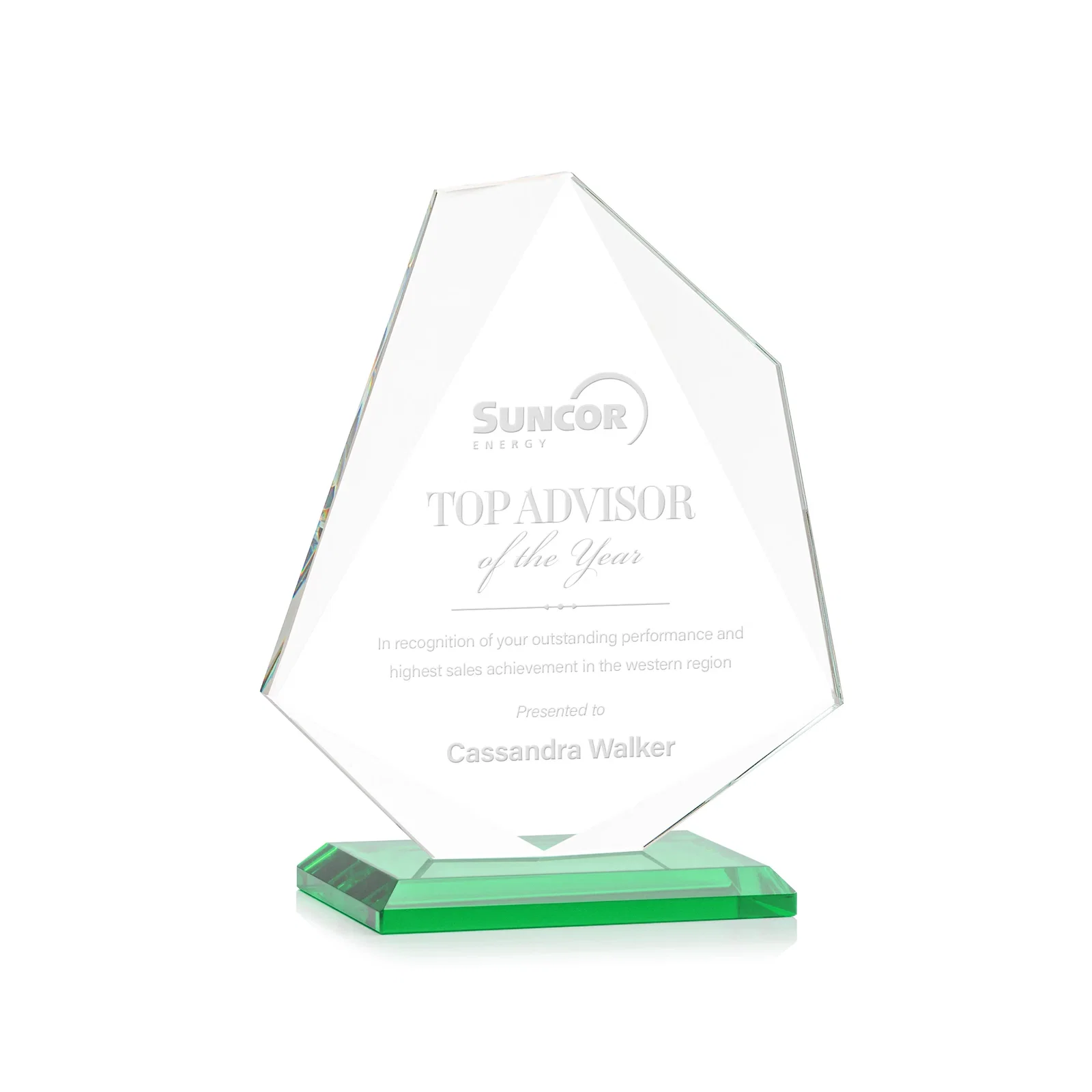 Personalized Jade Glass Polygon Award With Full-Perimeter Bevel for team milestone celebrations