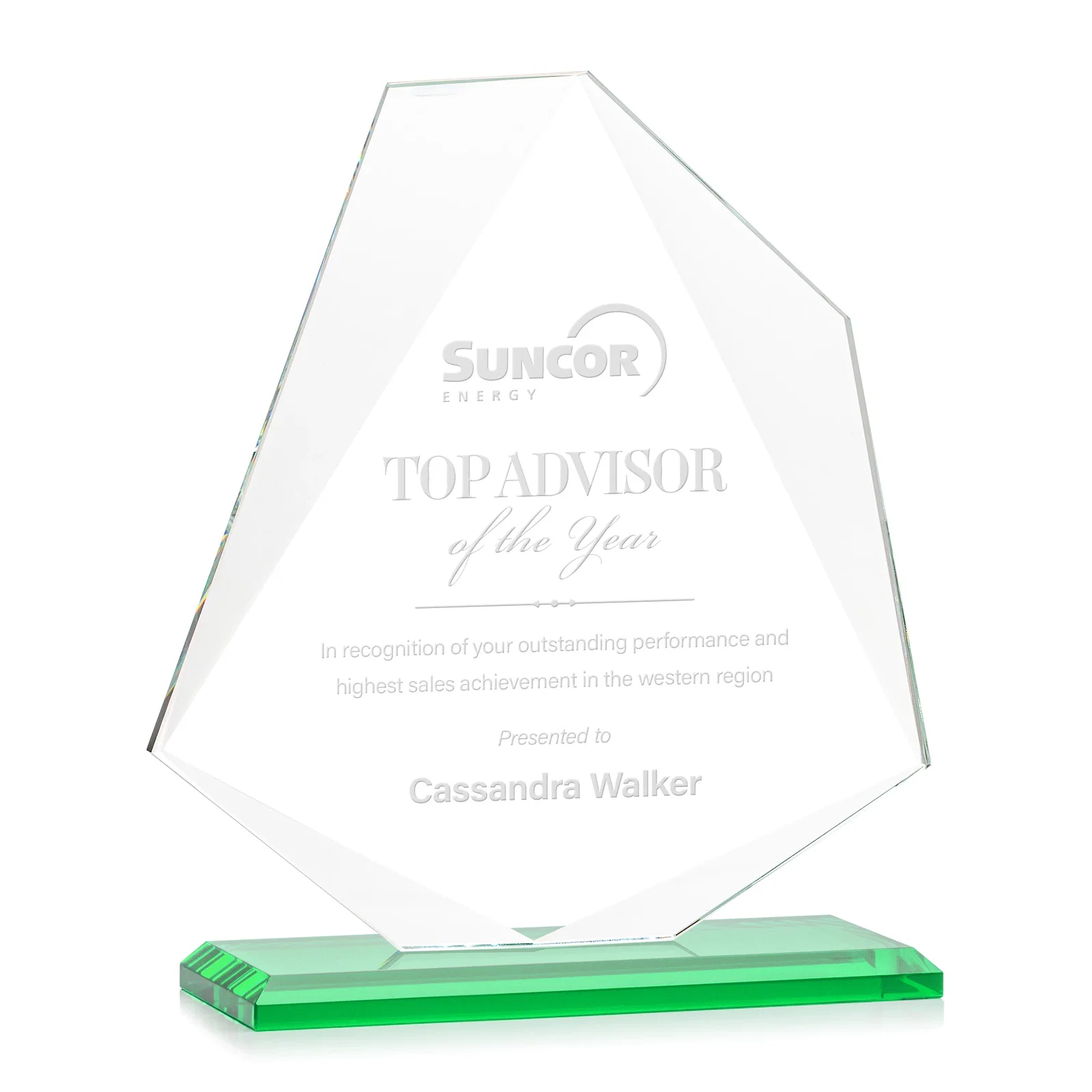 Personalized Jade Glass Polygon Award With Full-Perimeter Bevel for safety achievement programs