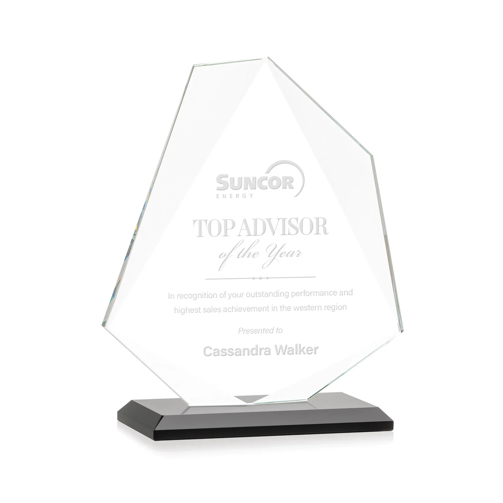 Personalized Jade Glass Polygon Award With Full-Perimeter Bevel for company anniversary events