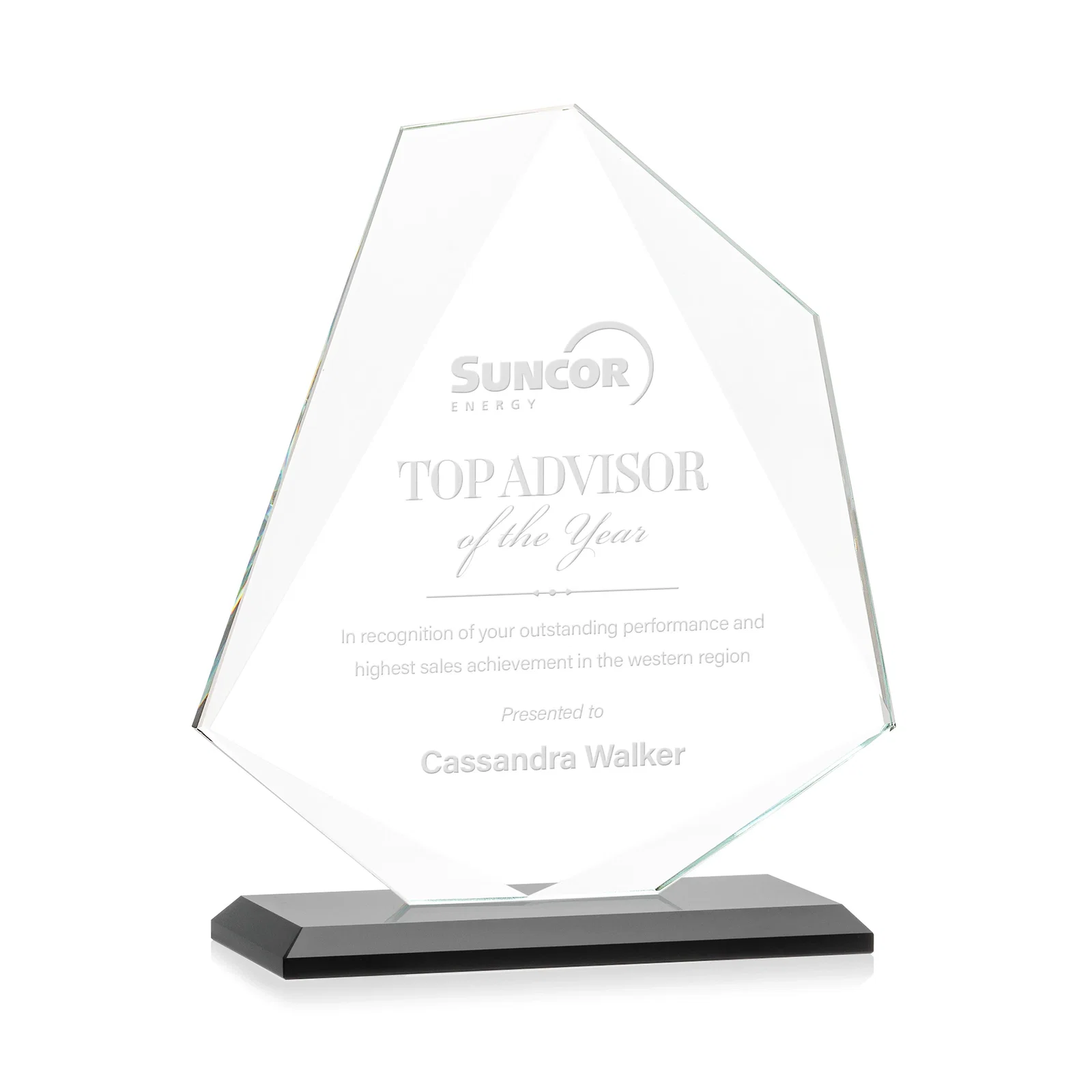 Promotional Jade Glass Polygon Award With Full-Perimeter Bevel for employee recognition
