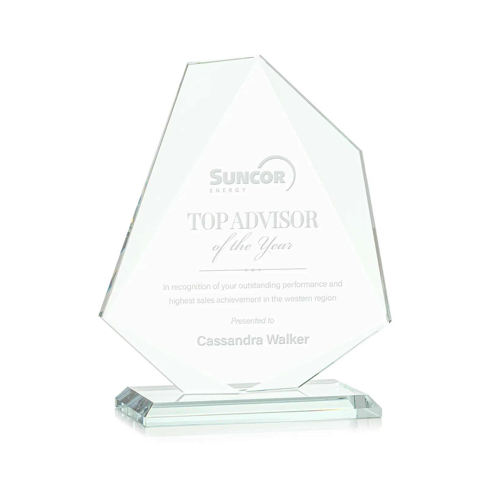Custom Jade Glass Polygon Award With Full-Perimeter Bevel for service anniversary gifts