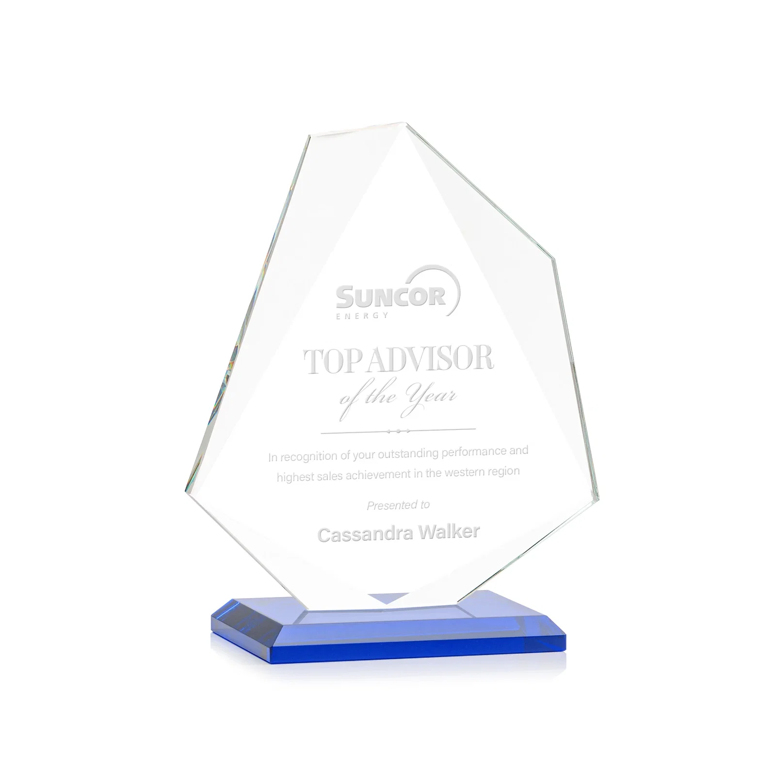 Promotional Jade Glass Polygon Award With Full-Perimeter Bevel for sales achievement awards