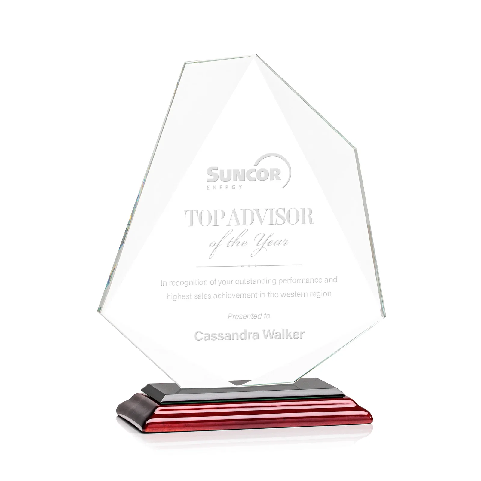 Promotional Jade Glass Polygon Award With Full-Perimeter Bevel for volunteer appreciation