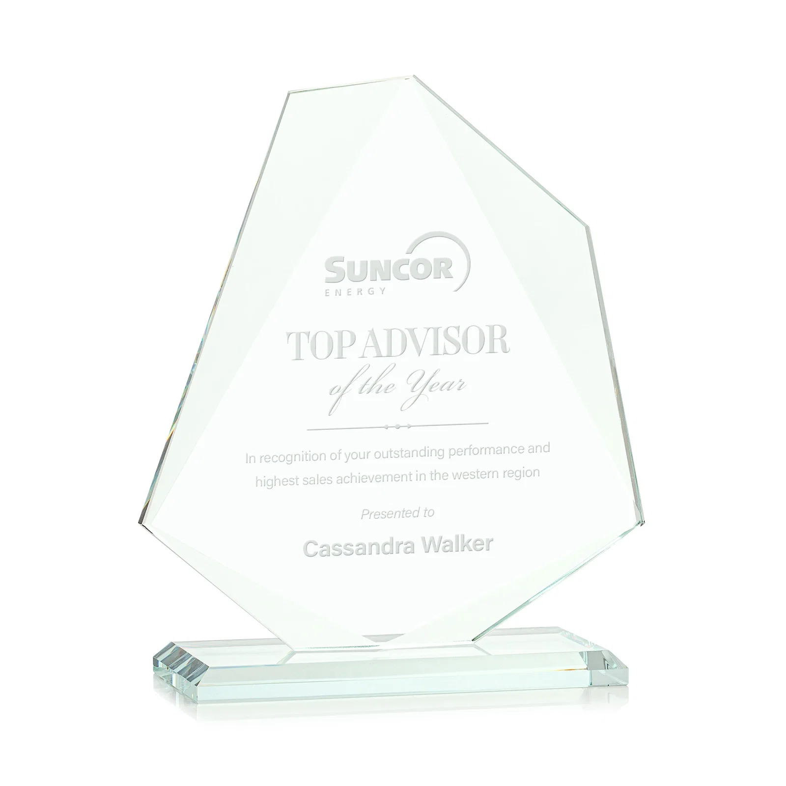 Custom Jade Glass Polygon Award With Full-Perimeter Bevel for sales achievement awards