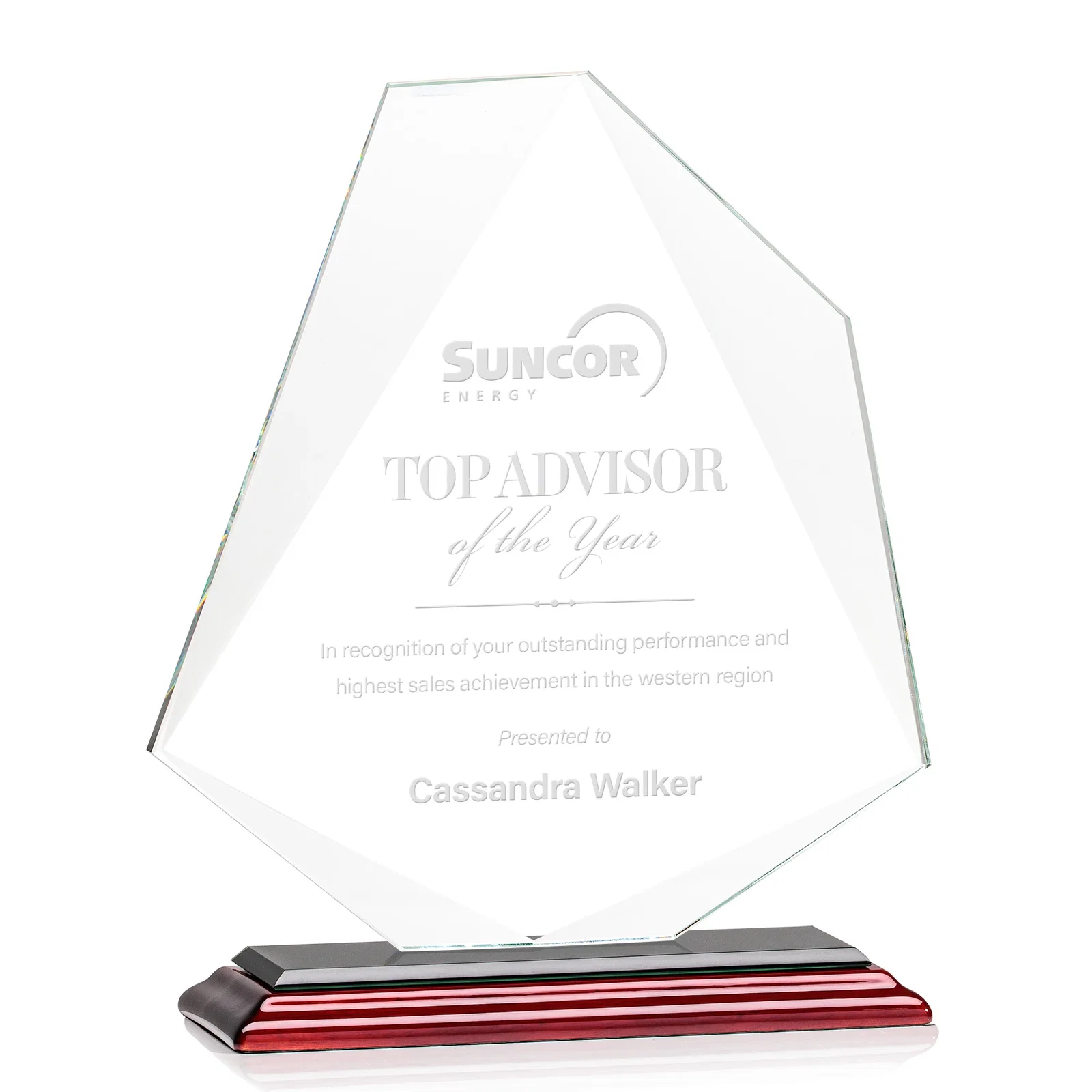 Promotional Jade Glass Polygon Award With Full-Perimeter Bevel for company anniversary events