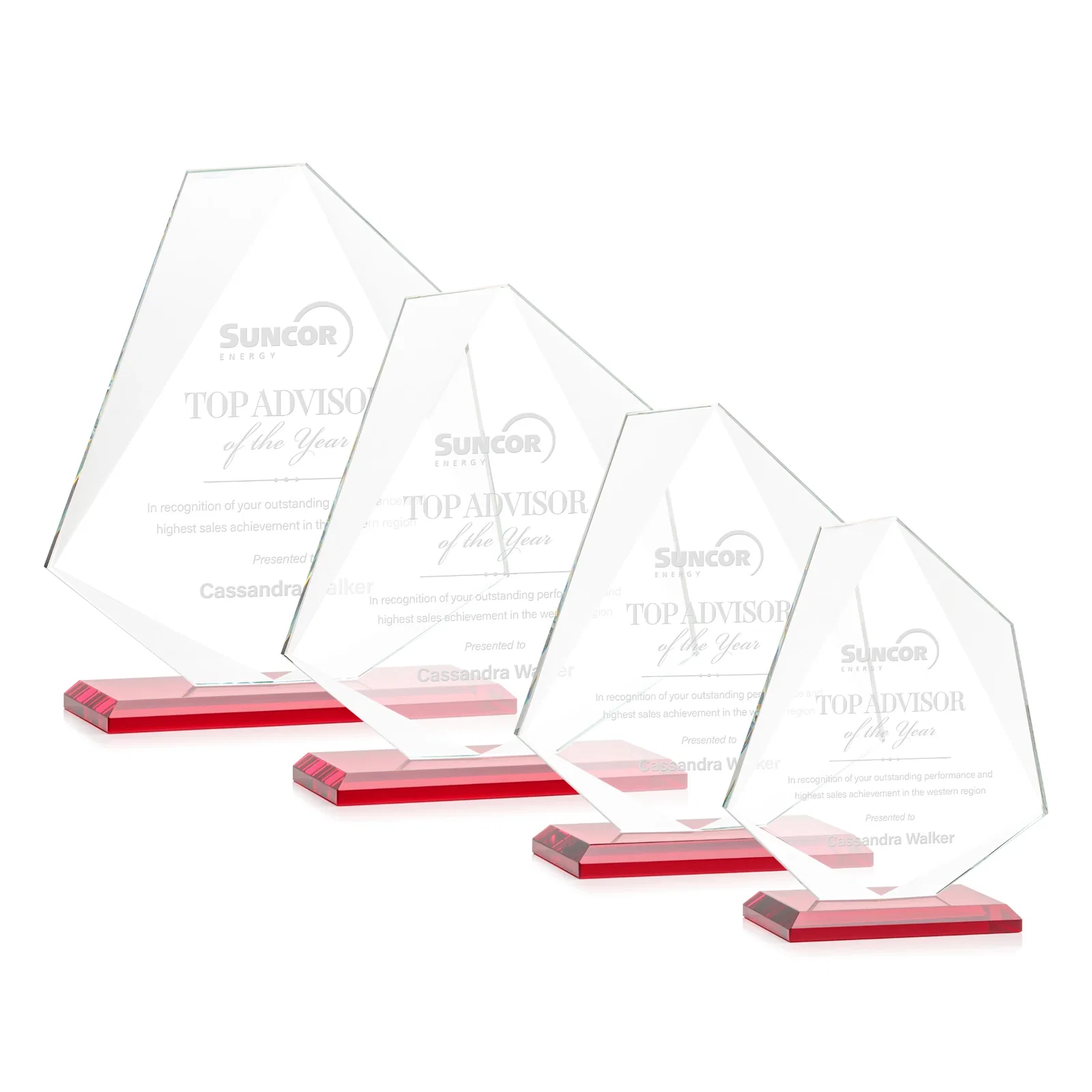 Branded Jade Glass Polygon Award With Full-Perimeter Bevel for employee recognition