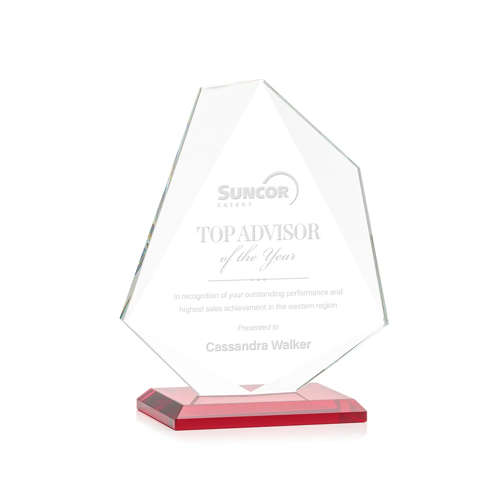 Branded Jade Glass Polygon Award With Full-Perimeter Bevel for corporate award ceremonies