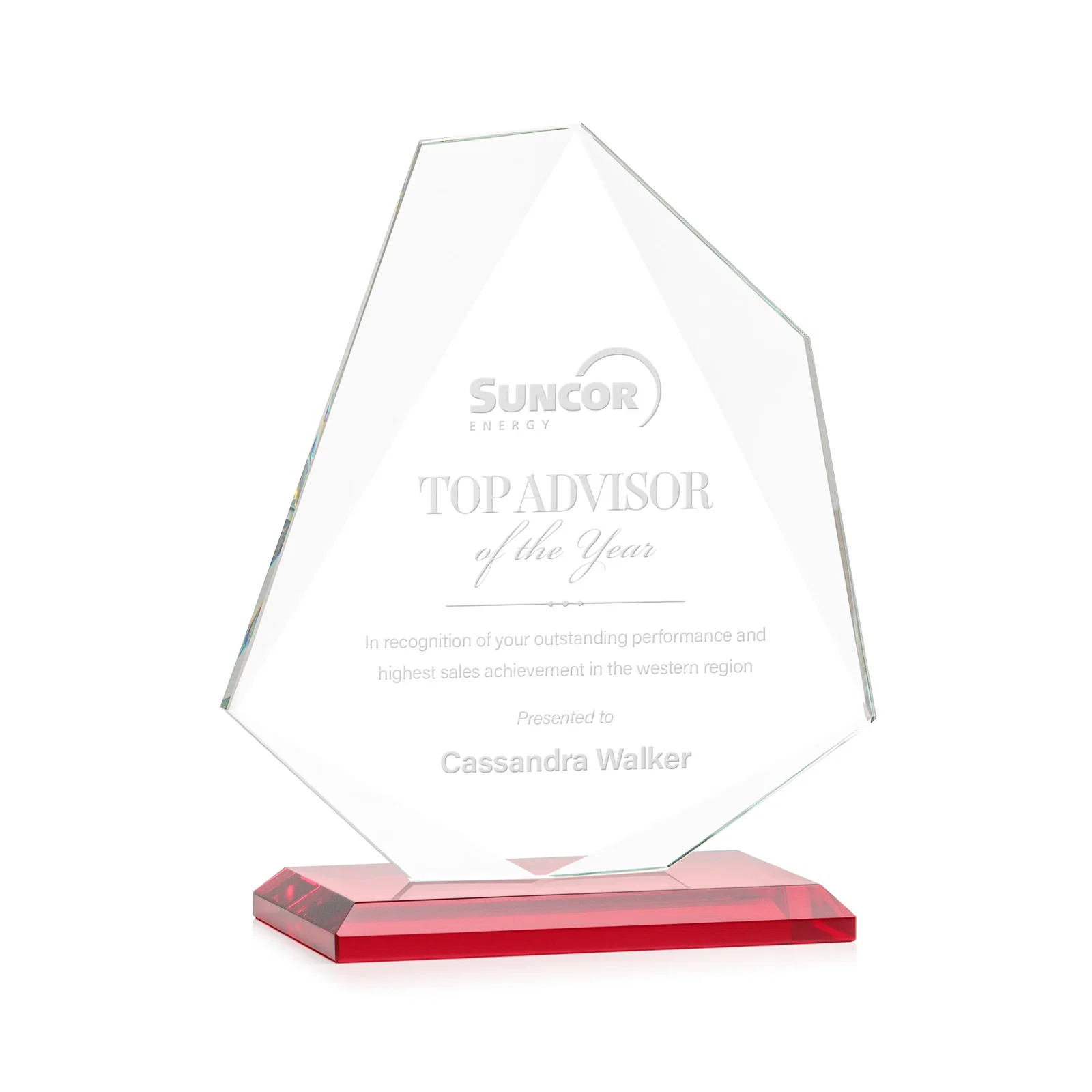 Branded Jade Glass Polygon Award With Full-Perimeter Bevel for service anniversary gifts