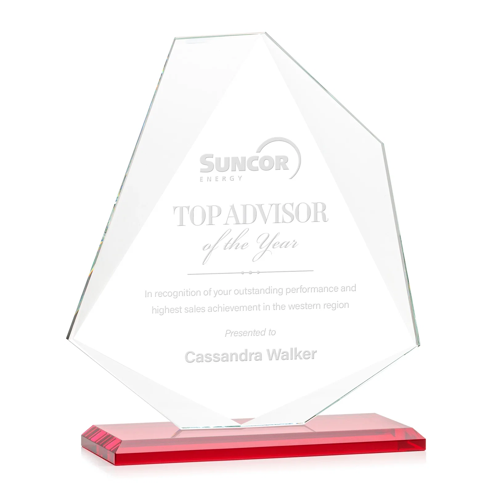 Branded Jade Glass Polygon Award With Full-Perimeter Bevel for retirement presentations