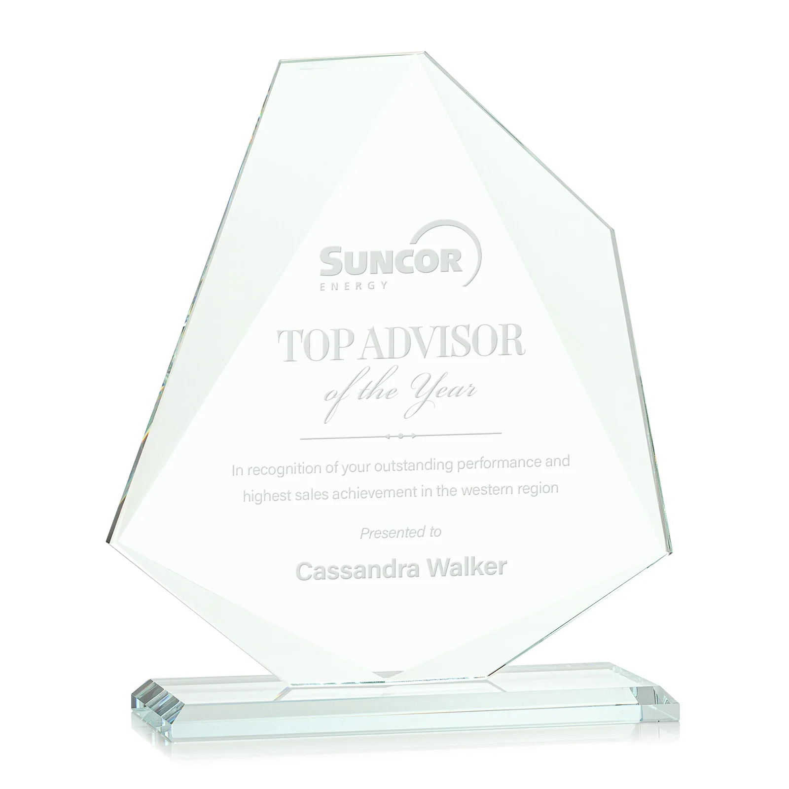 Custom Jade Glass Polygon Award With Full-Perimeter Bevel for retirement presentations