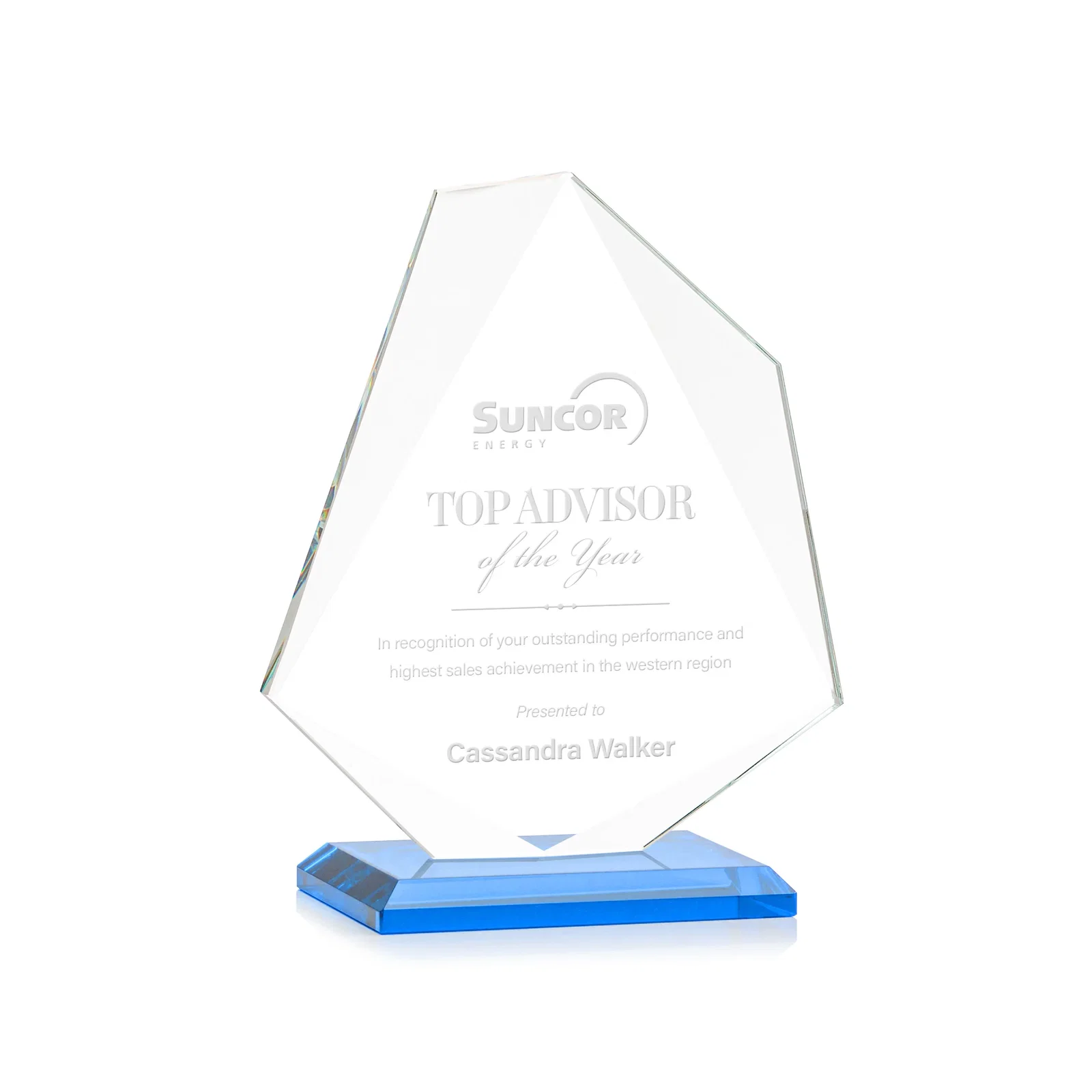 Branded Jade Glass Polygon Award With Full-Perimeter Bevel for donor appreciation