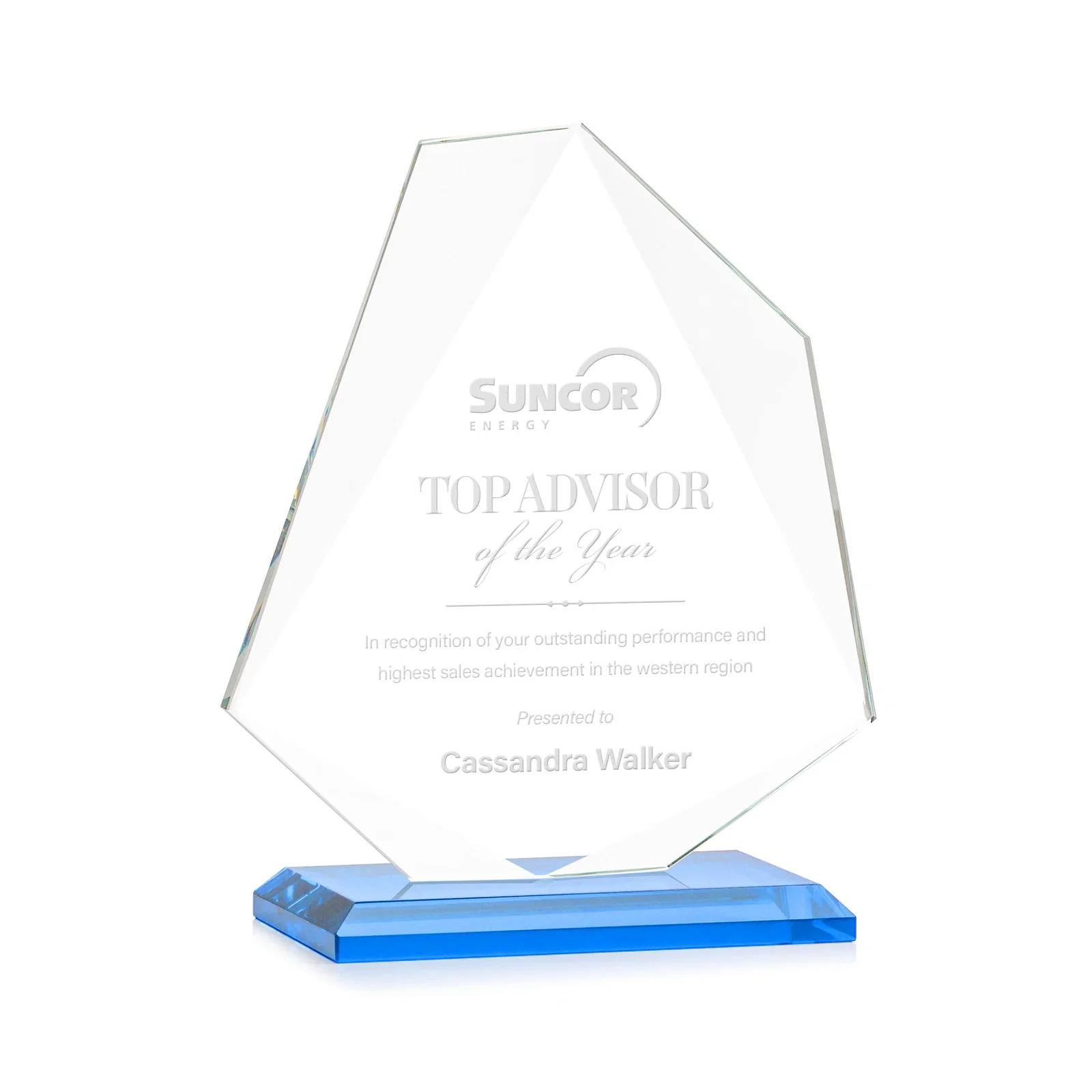 Branded Jade Glass Polygon Award With Full-Perimeter Bevel for graduation ceremonies