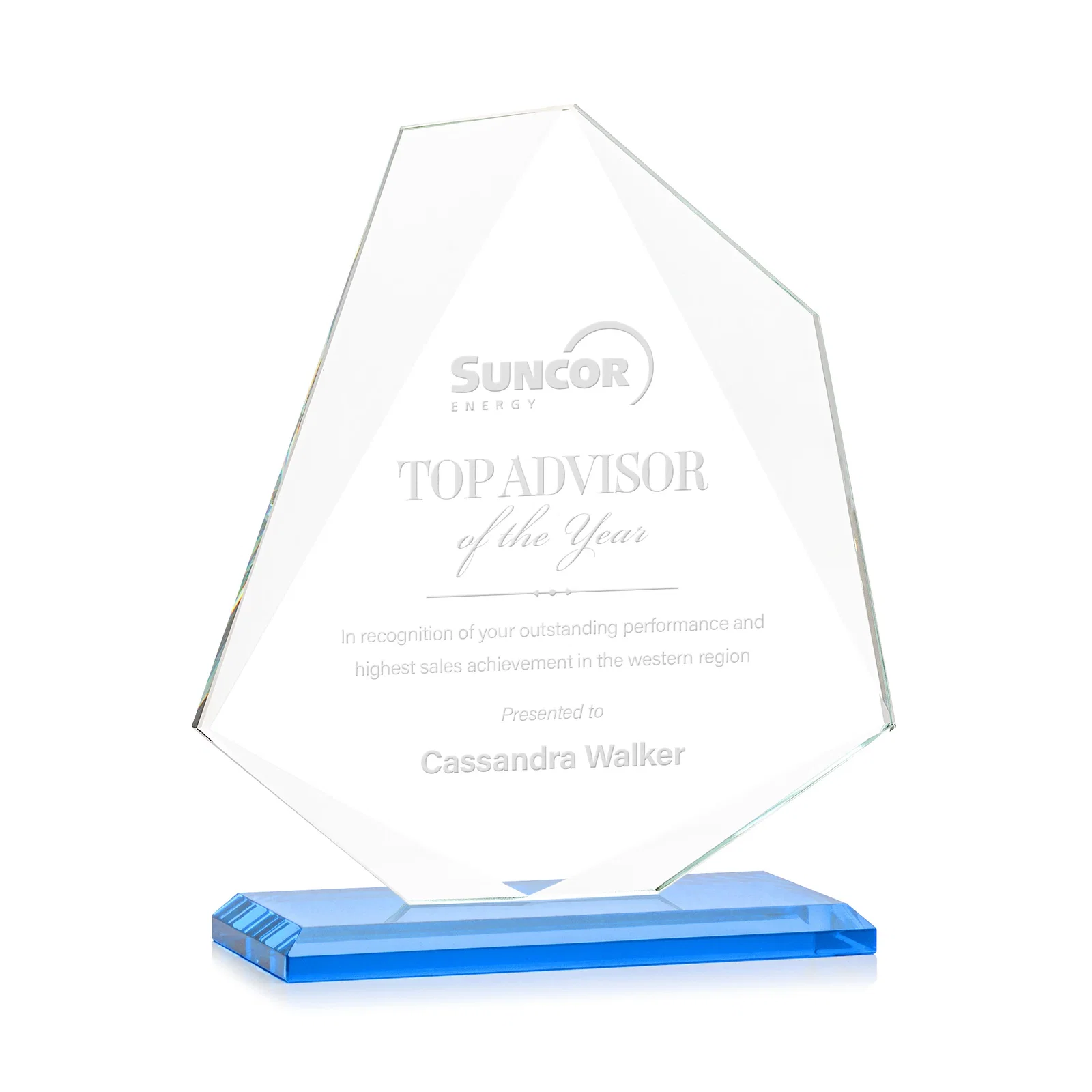 Branded Jade Glass Polygon Award With Full-Perimeter Bevel for safety achievement programs