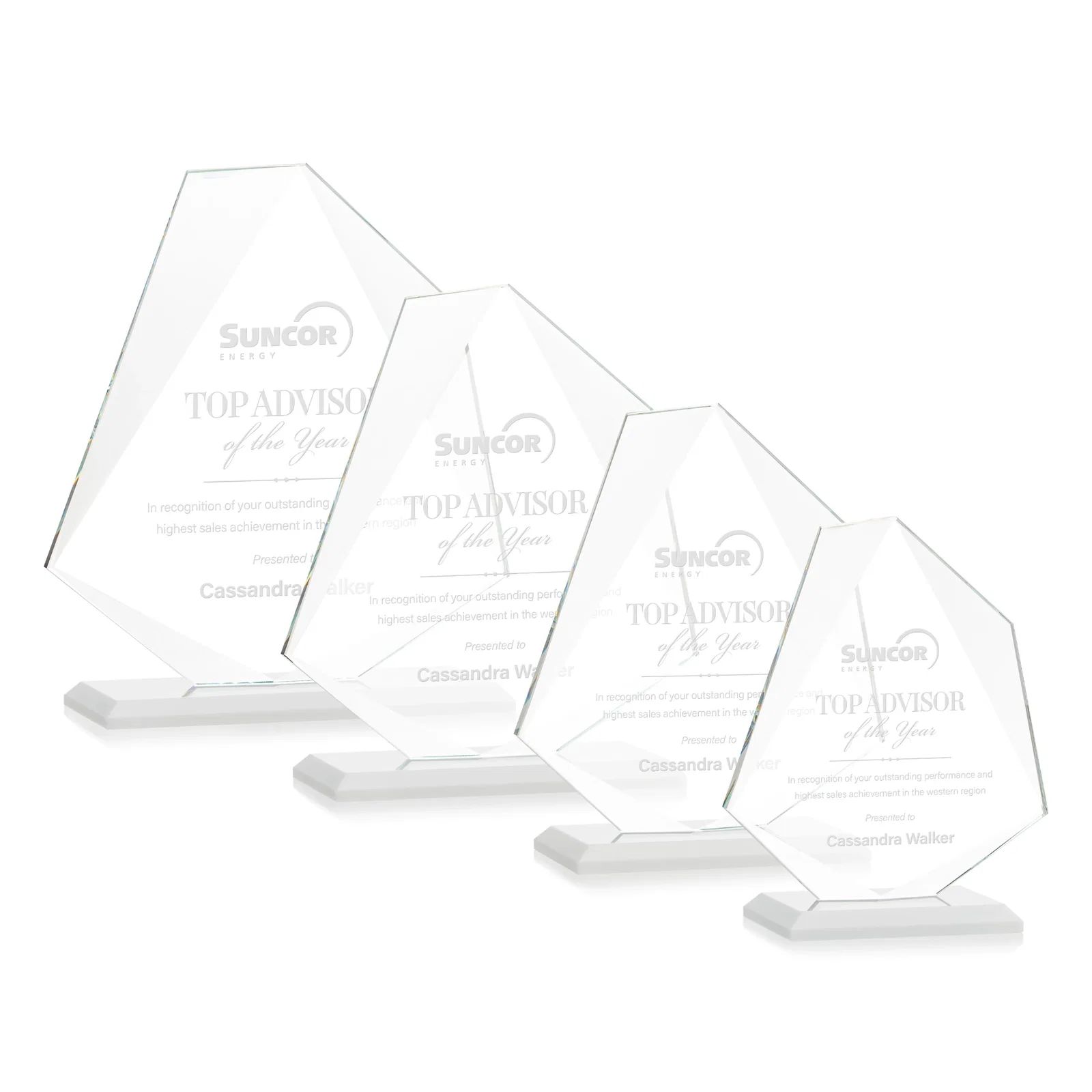 Branded Jade Glass Polygon Award With Full-Perimeter Bevel for dealer and partner awards