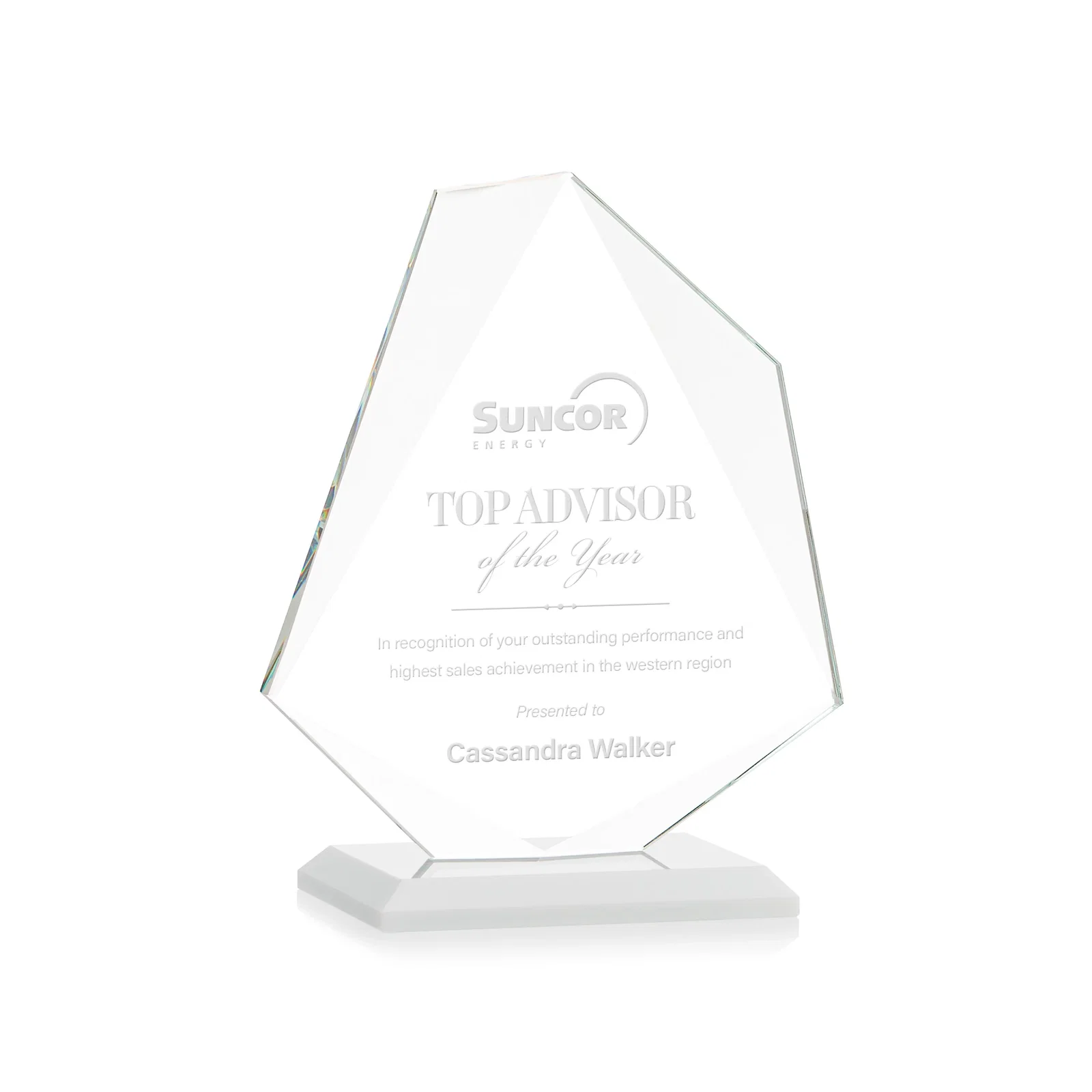 Branded Jade Glass Polygon Award With Full-Perimeter Bevel for company anniversary events