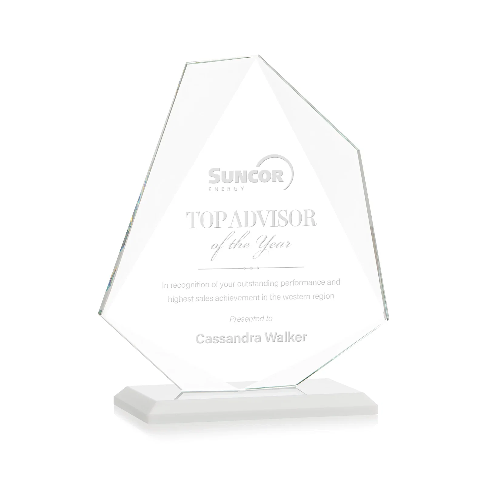 Custom printed Jade Glass Polygon Award With Full-Perimeter Bevel for employee recognition