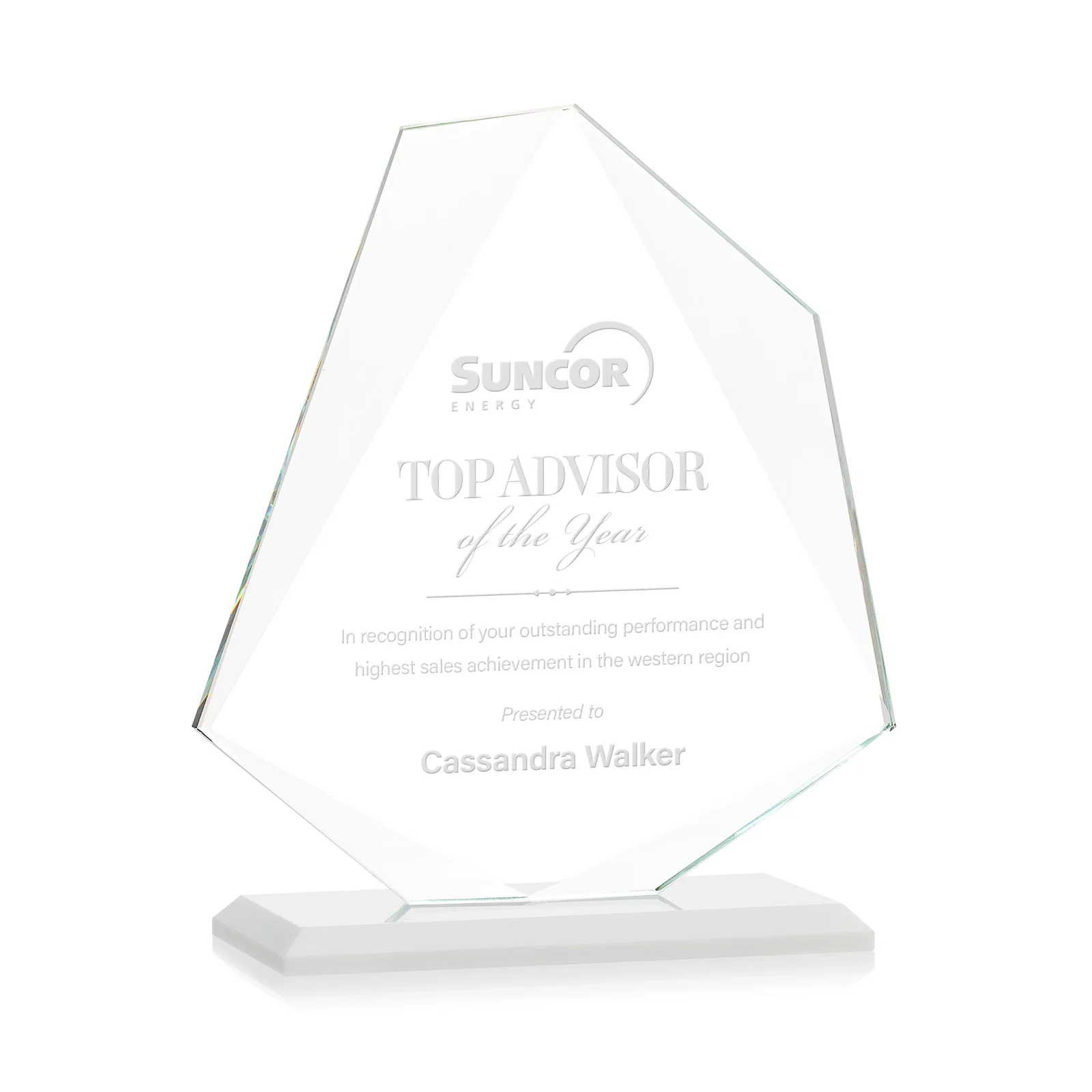 Custom printed Jade Glass Polygon Award With Full-Perimeter Bevel for corporate award ceremonies