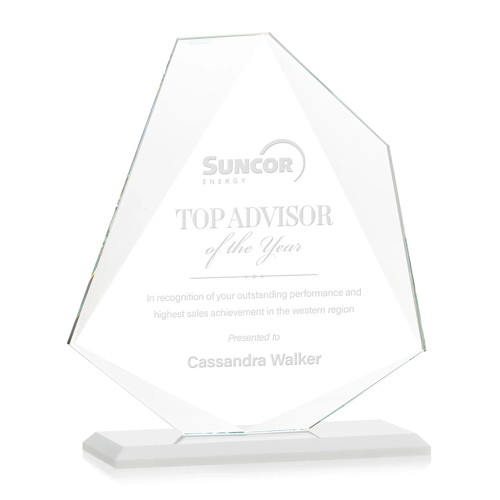 Custom printed Jade Glass Polygon Award With Full-Perimeter Bevel for service anniversary gifts