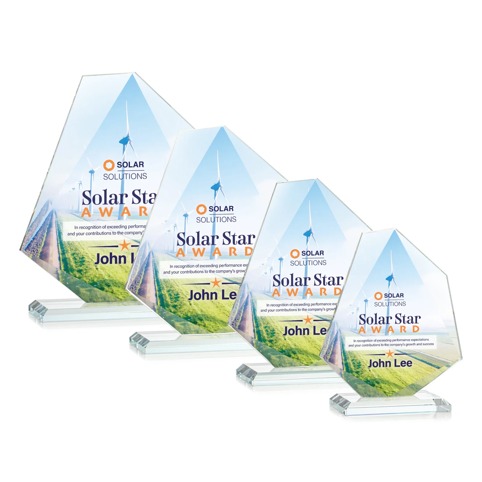 Custom printed Jade Glass Polygon Award With Full-Perimeter Bevel for sales achievement awards