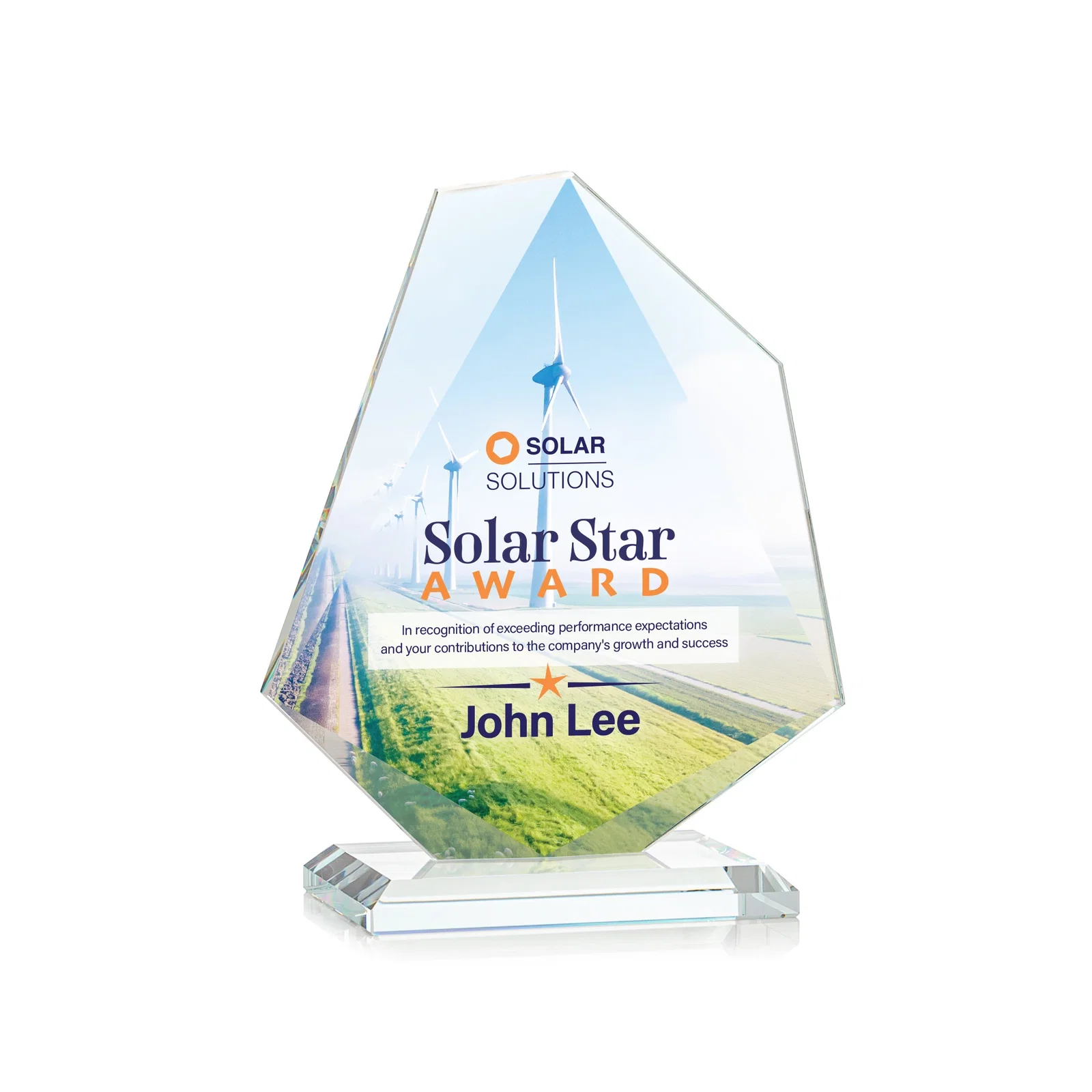 Custom printed Jade Glass Polygon Award With Full-Perimeter Bevel for retirement presentations