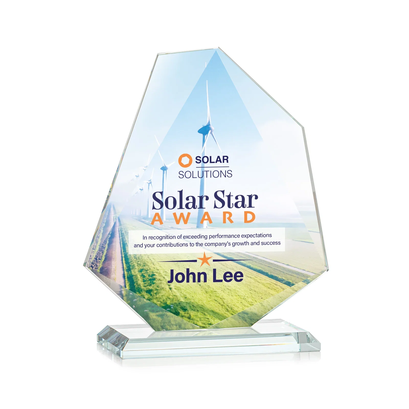 Custom printed Jade Glass Polygon Award With Full-Perimeter Bevel for team milestone celebrations