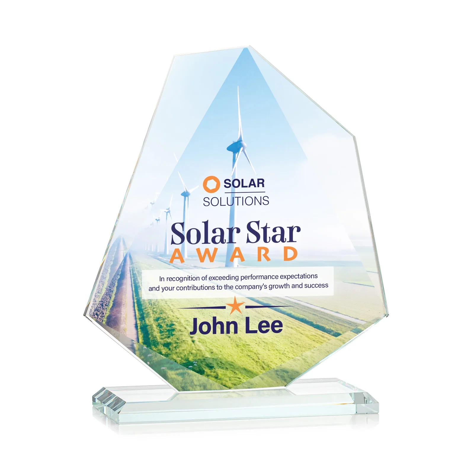 Custom printed Jade Glass Polygon Award With Full-Perimeter Bevel for donor appreciation