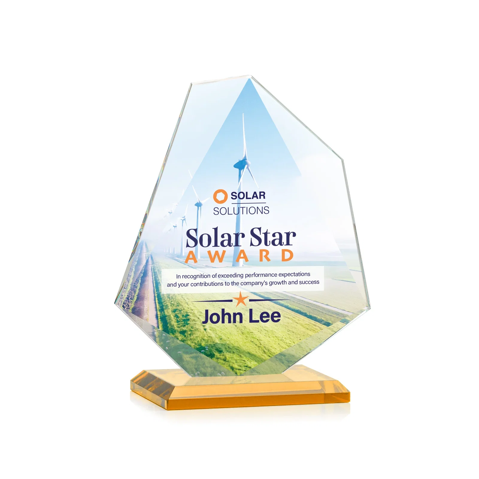 Custom printed Jade Glass Polygon Award With Full-Perimeter Bevel for volunteer appreciation