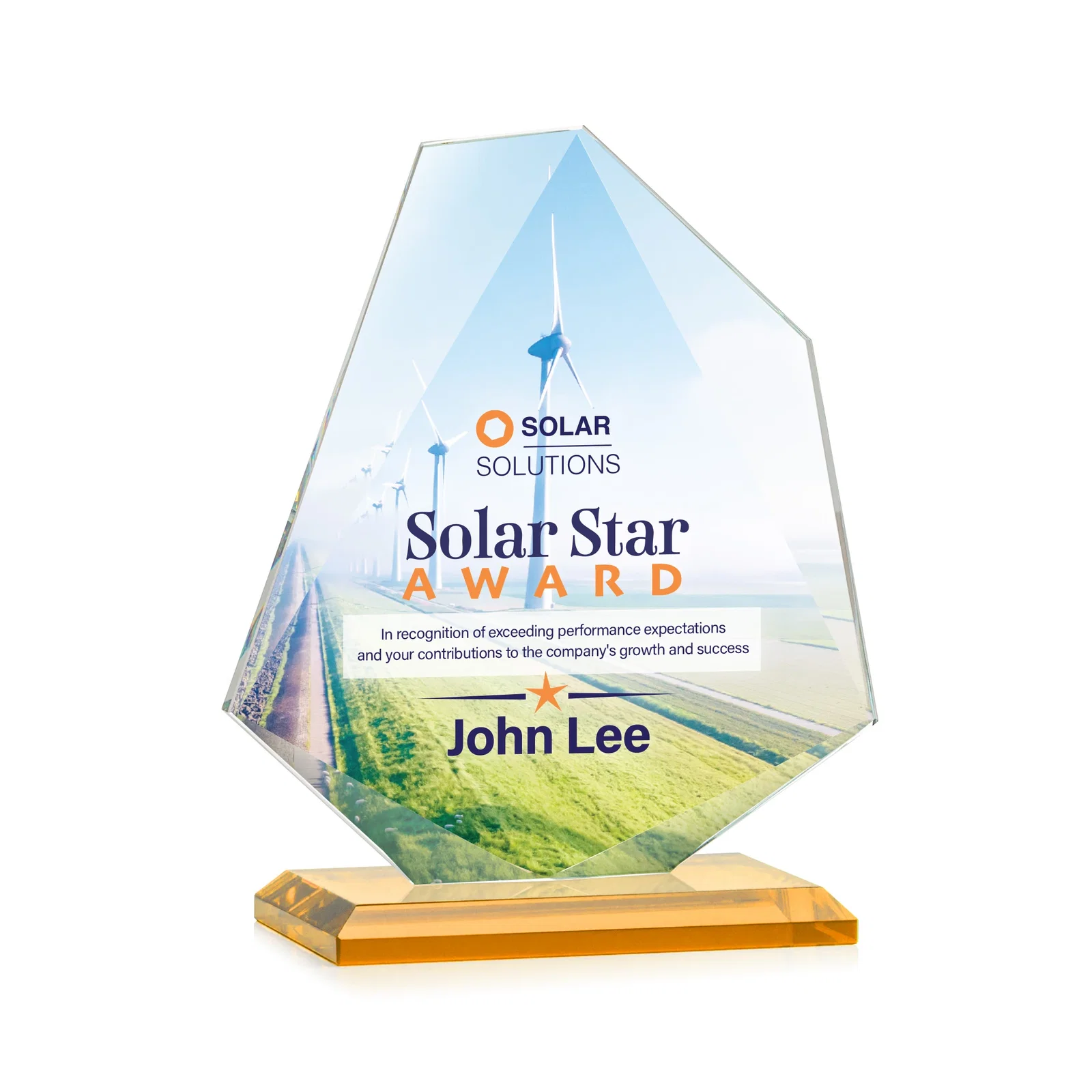 Custom printed Jade Glass Polygon Award With Full-Perimeter Bevel for dealer and partner awards