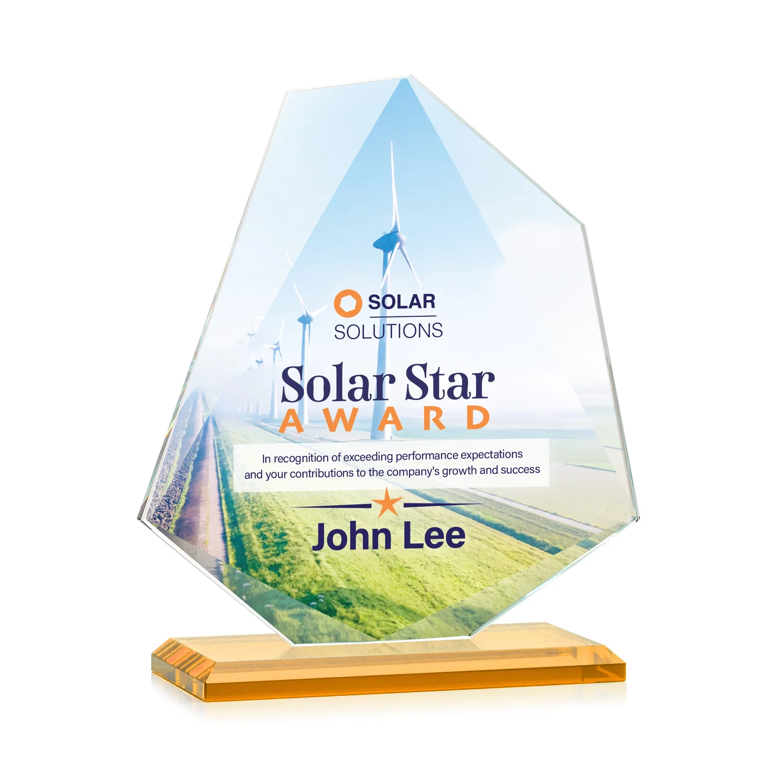 Custom printed Jade Glass Polygon Award With Full-Perimeter Bevel for company anniversary events