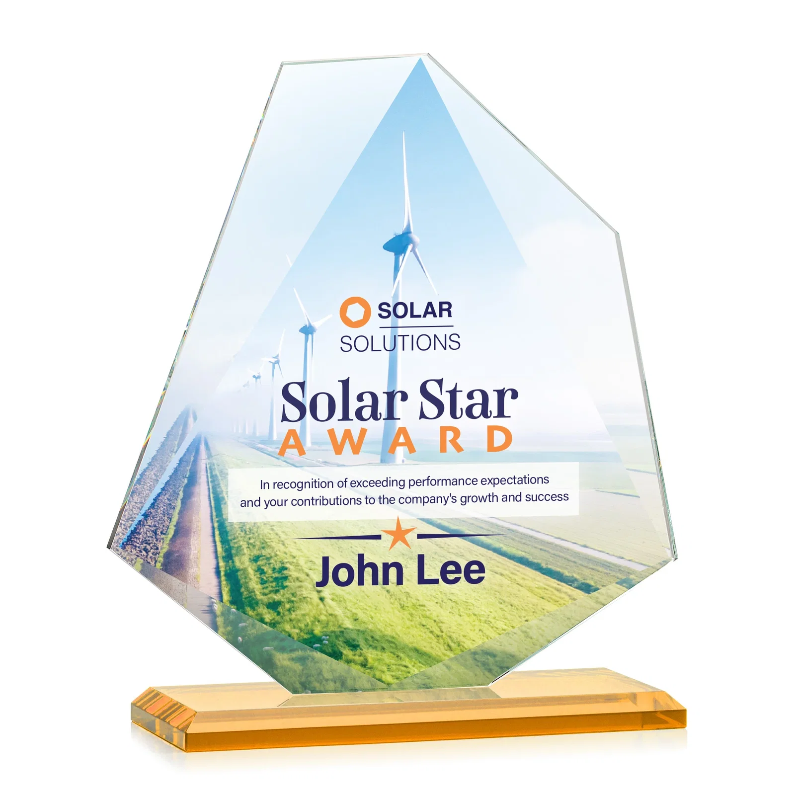 Customized Jade Glass Polygon Award With Full-Perimeter Bevel for employee recognition