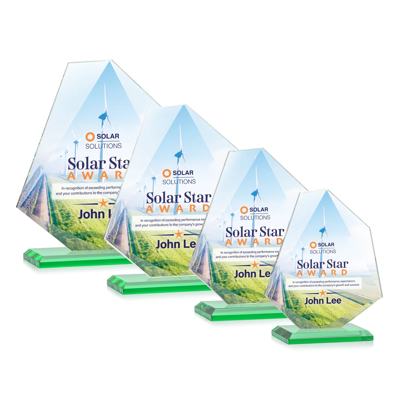 Customized Jade Glass Polygon Award With Full-Perimeter Bevel for corporate award ceremonies