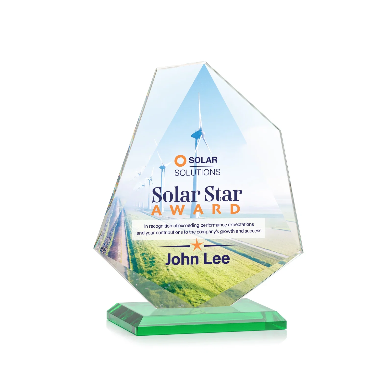 Customized Jade Glass Polygon Award With Full-Perimeter Bevel for service anniversary gifts