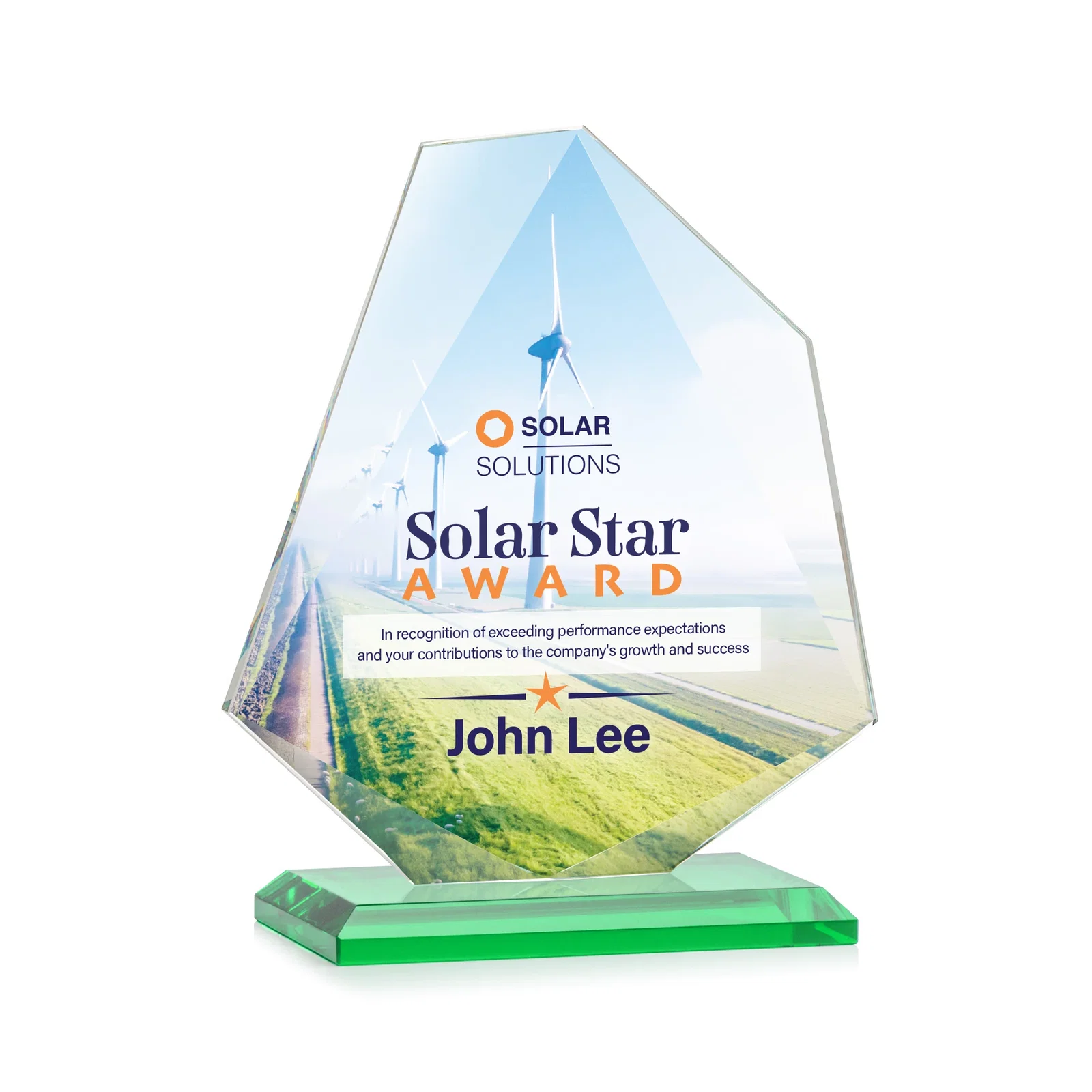 Customized Jade Glass Polygon Award With Full-Perimeter Bevel for sales achievement awards