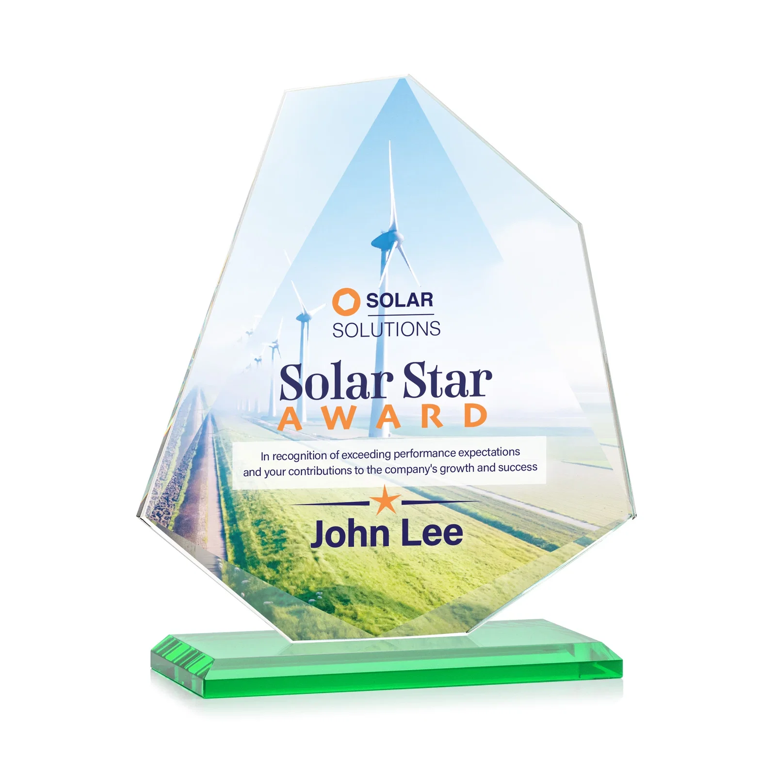 Customized Jade Glass Polygon Award With Full-Perimeter Bevel for retirement presentations