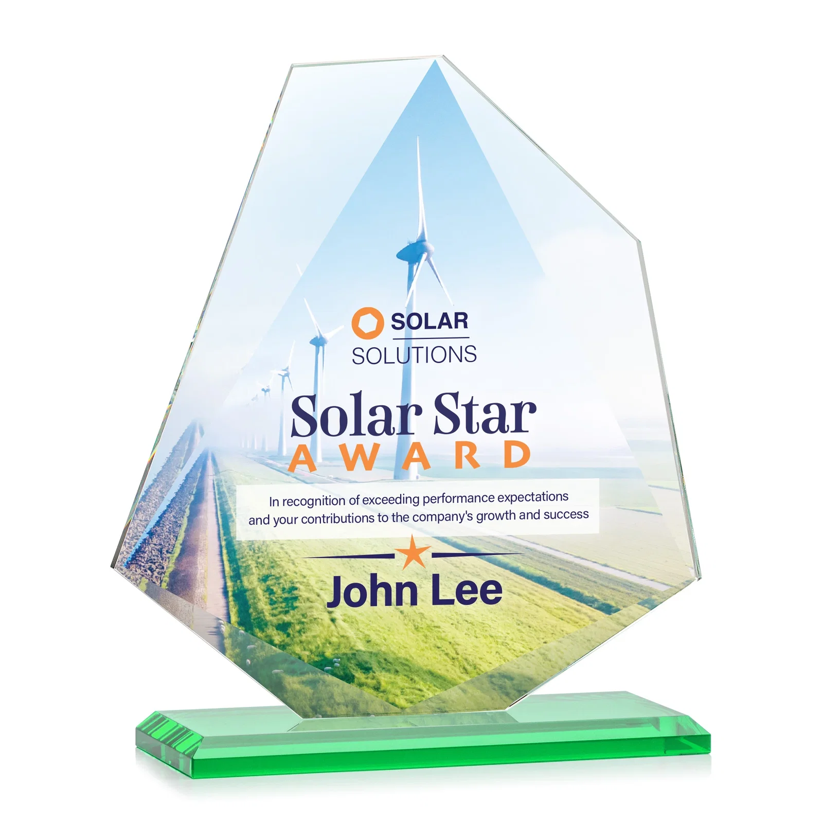 Customized Jade Glass Polygon Award With Full-Perimeter Bevel for team milestone celebrations
