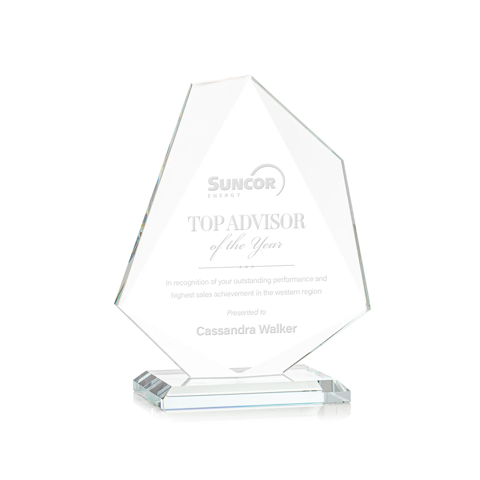 Custom Jade Glass Polygon Award With Full-Perimeter Bevel for donor appreciation