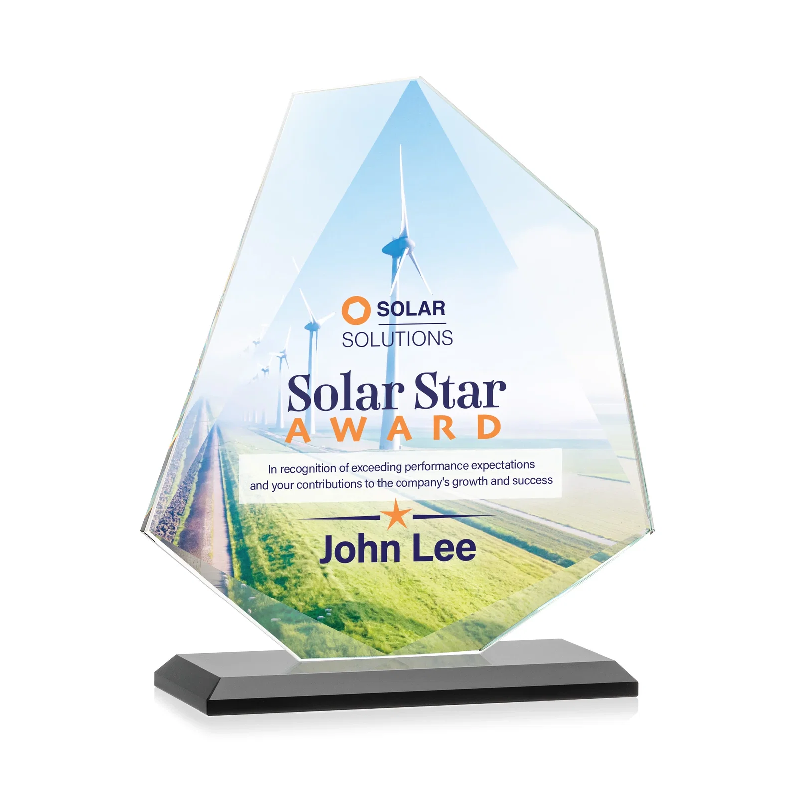 Customized Jade Glass Polygon Award With Full-Perimeter Bevel for volunteer appreciation