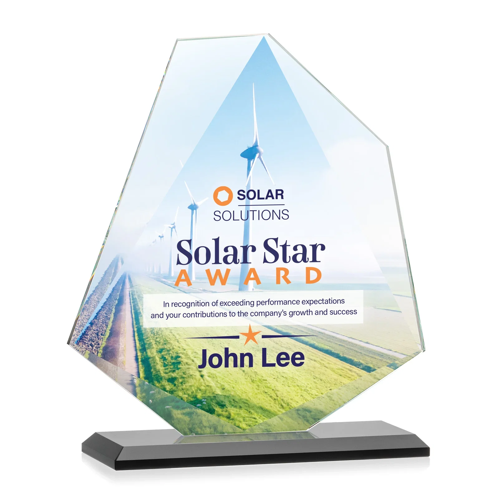 Customized Jade Glass Polygon Award With Full-Perimeter Bevel for dealer and partner awards