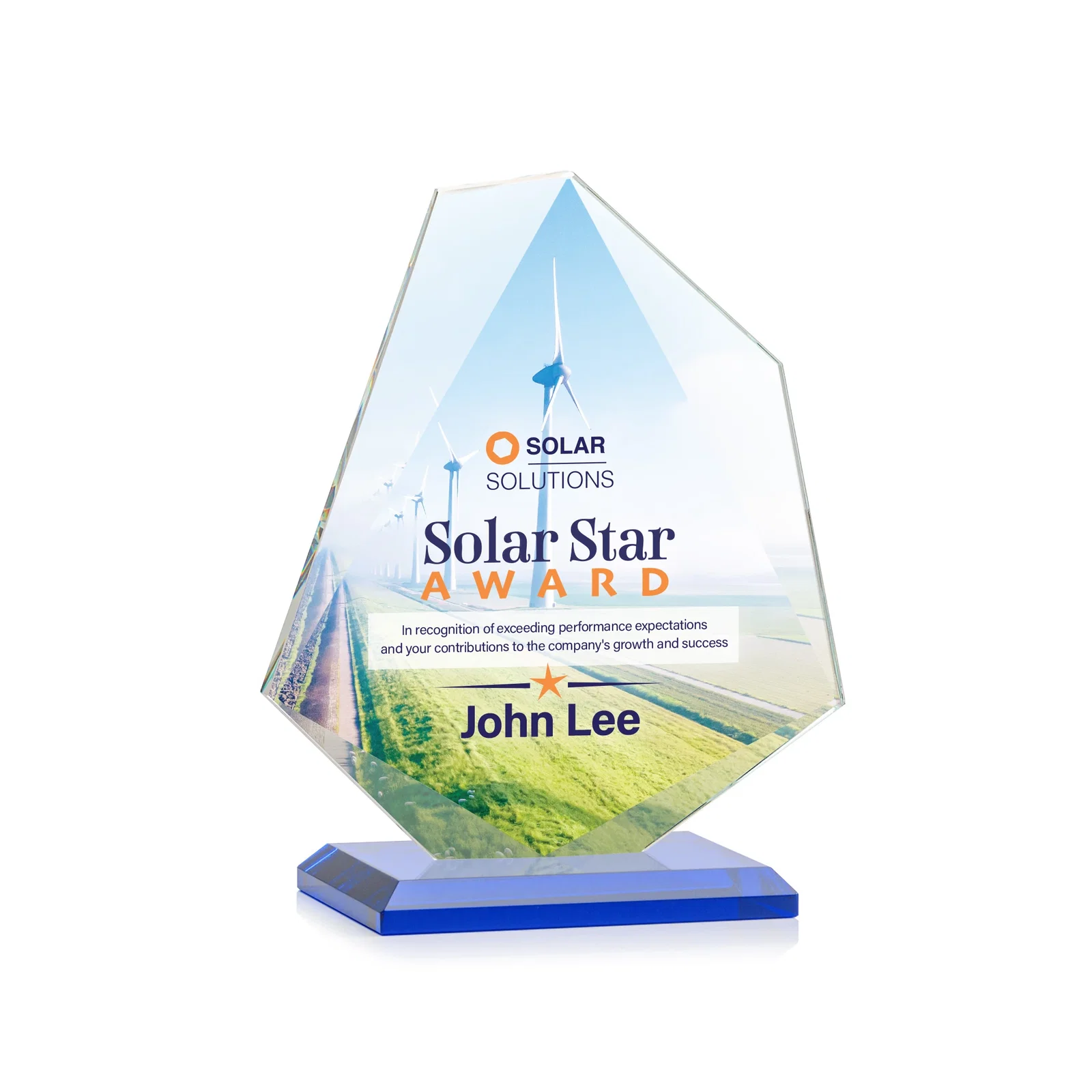 Custom engraved Jade Glass Polygon Award With Full-Perimeter Bevel for employee recognition